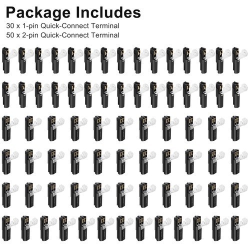 80PCS Plug-In Quick Wire Connector Kit 1-Pin/2-Pin Reusable Clamp Terminal Block