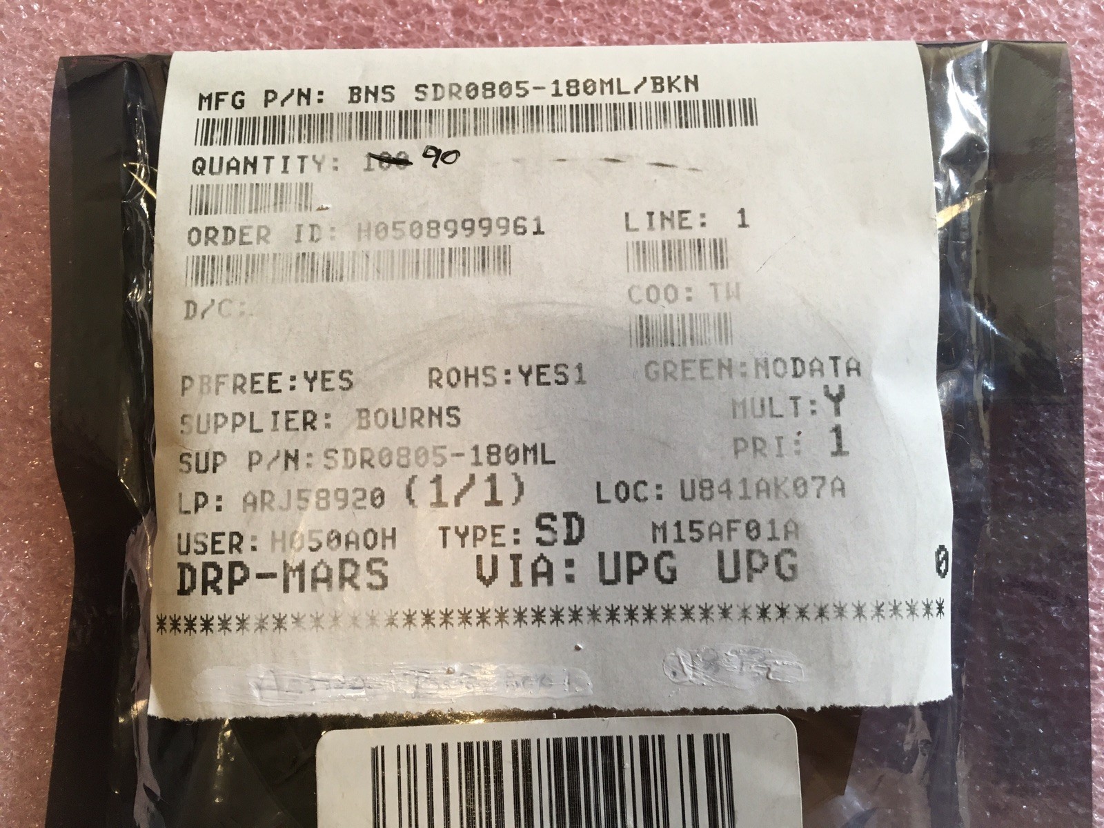 SDR0805-180ML INDUCTOR FXD 20% 1.6A UN-SHLD 1Khz 20Q 100mOhm (LOT OF 10)