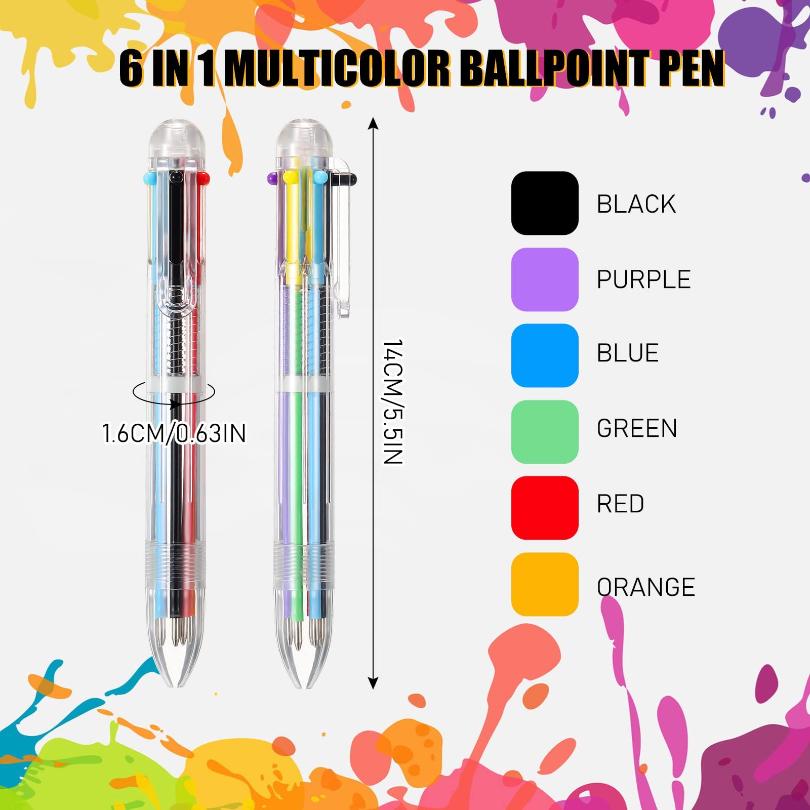 150 Pcs 6 in 1 Multicolor Pen Bulk 0.5 mm 6 Colors Retractable Colorful Ink R…