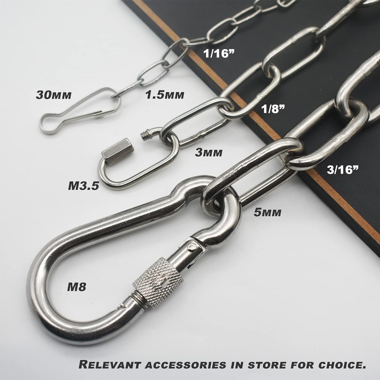 1/8 inch3mm Wire Diameter Stainless Steel Safety Small Chains 20 inch Long Li…