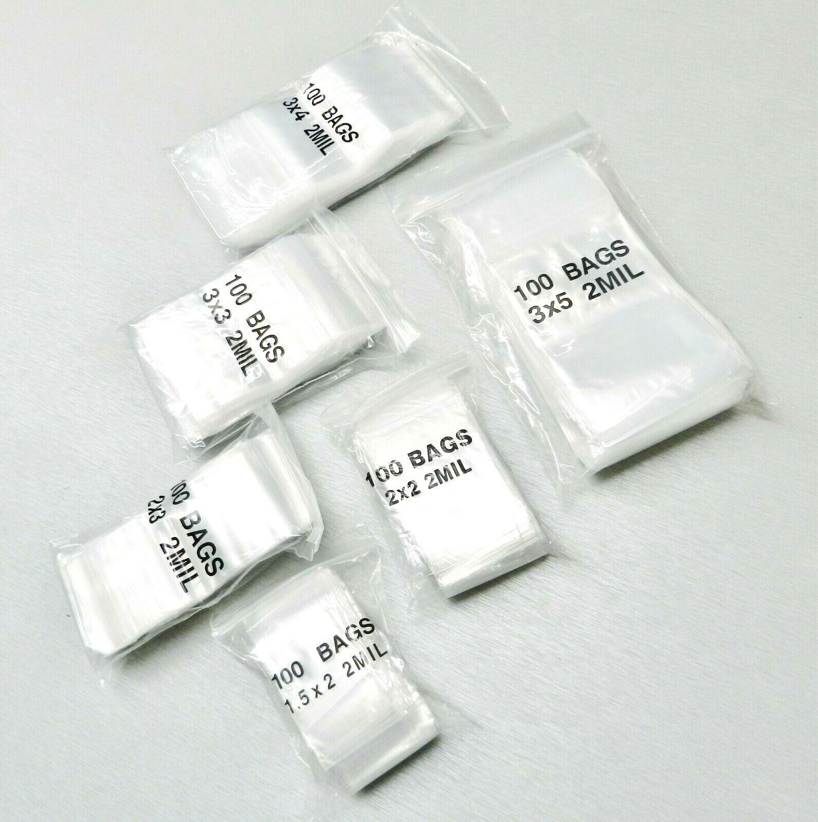 600 Assorted Bags 2 MIL Clear Reclosable Poly Baggies 6 Sizes Assortment 100ea