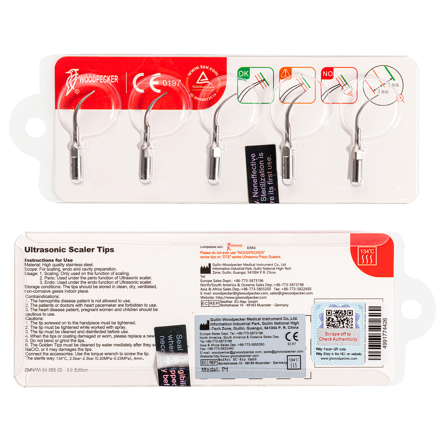 Dental Ultrasonic Piezo Scaler Tips P1 / PD1 Fit Woodpecker EMS / DTE SATELEC