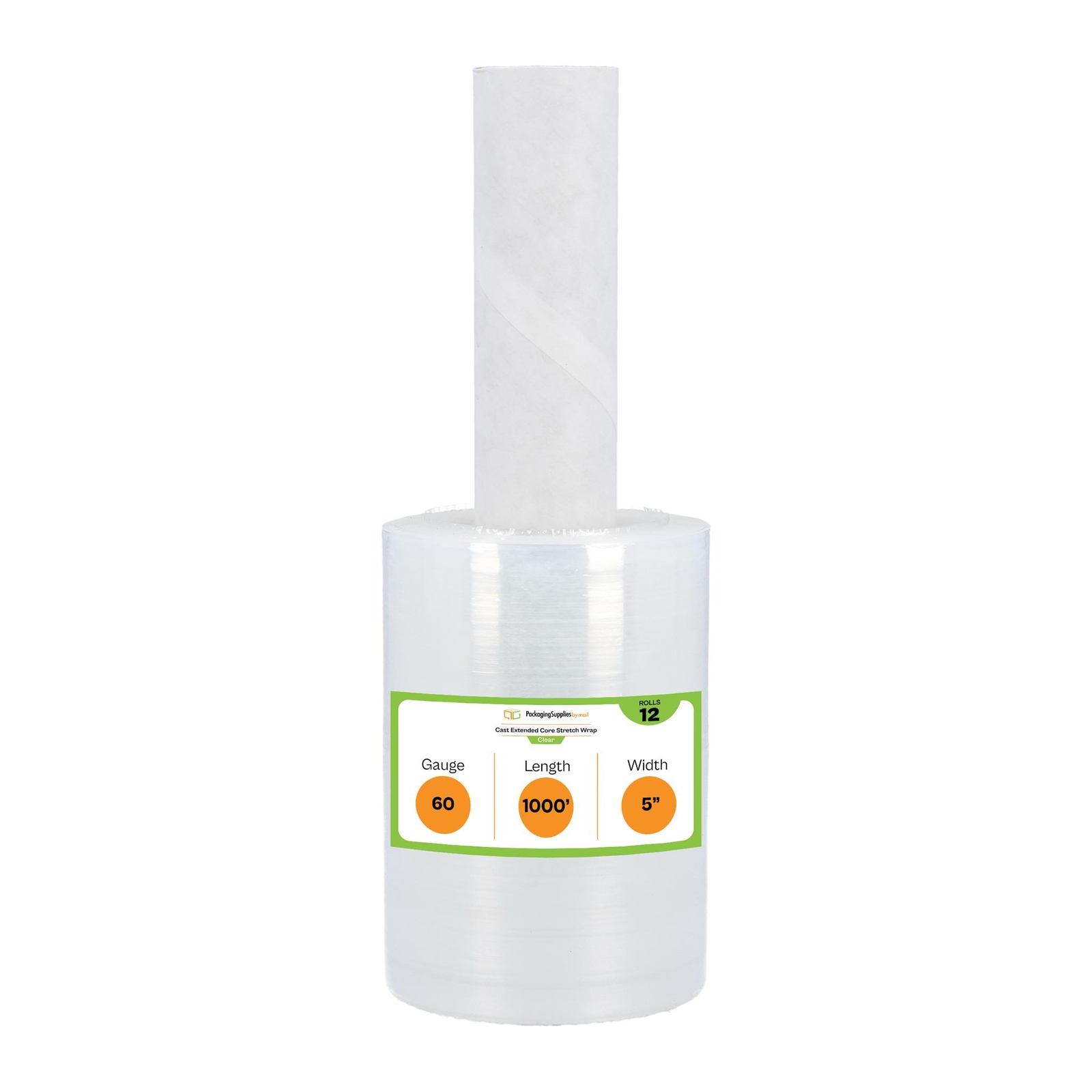 12 Rolls 5″x1000′ 60 Ga Extended Core Clear Stretch Wrap Banding Film w/ Handle