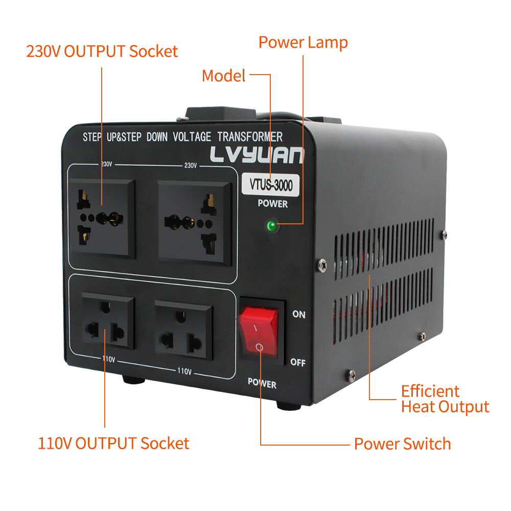 1500W 3000W Voltage Transformer Converter 110V ⇄ 230V Step Up & Step Down, Used