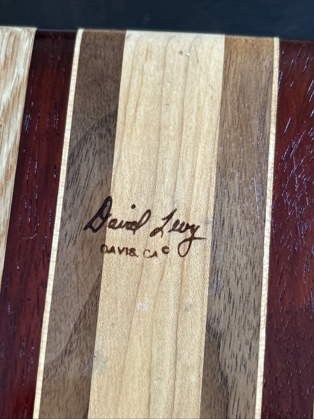 Vintage Hardwood Creations Mail Holder David Levy Davis CA Striped Wood Design