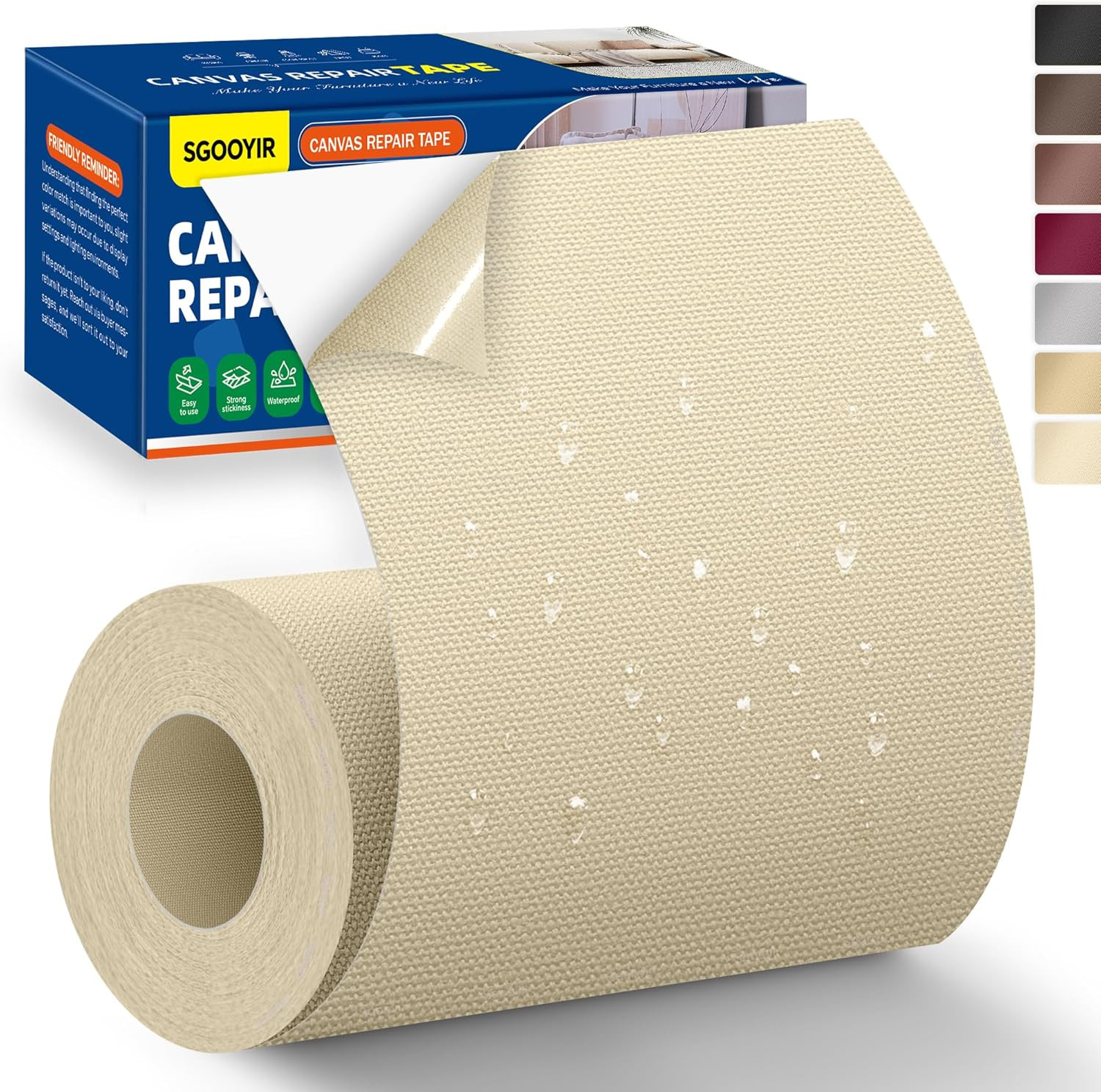 Self-Adhesive Canvas Repair Tape, 4″ x 79″ Waterproof Canvas Repair Patch, Fabri