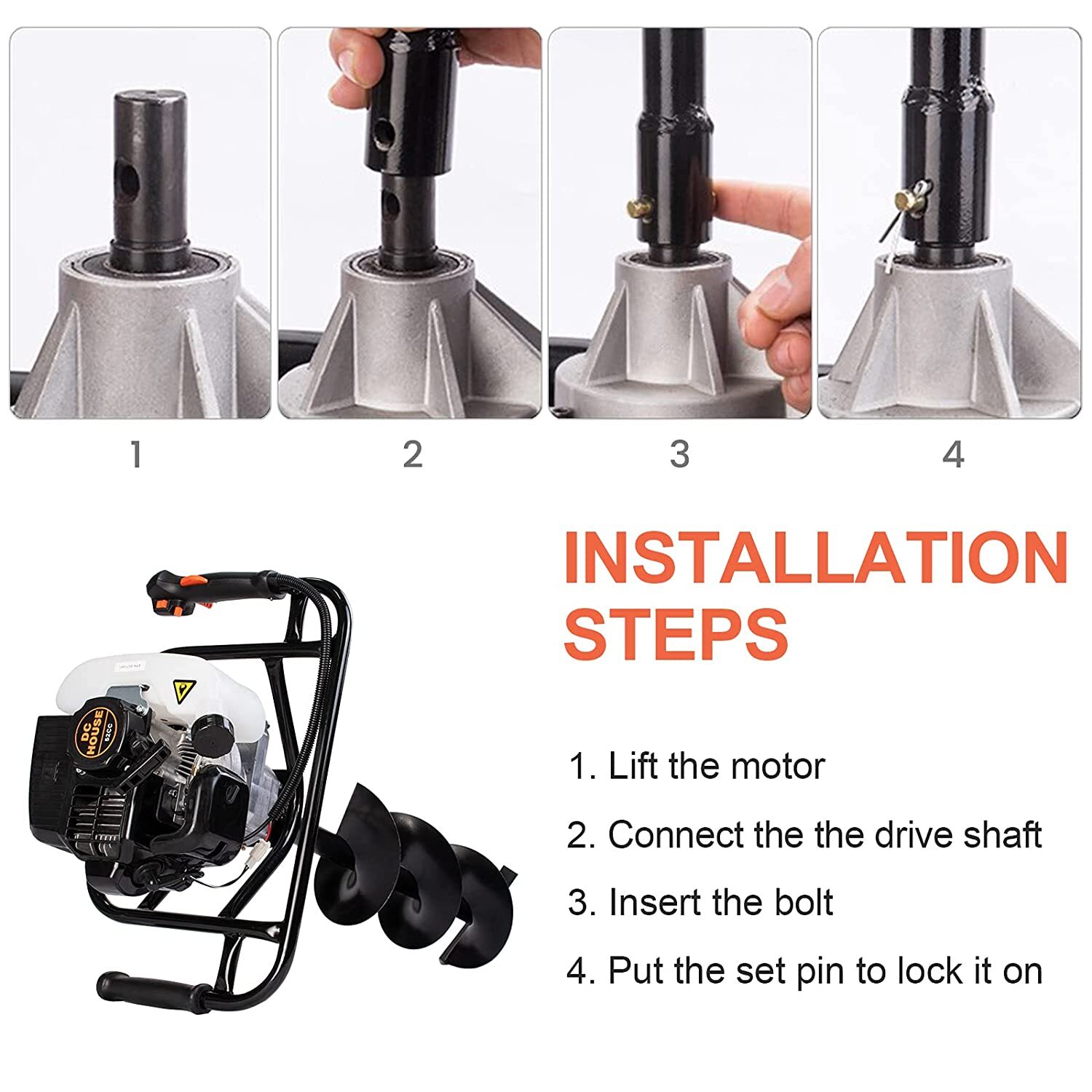 EPA Certified 52CC 2.4HP Auger Post Hole Digger 3/4» Shaft Drill Bits Optional