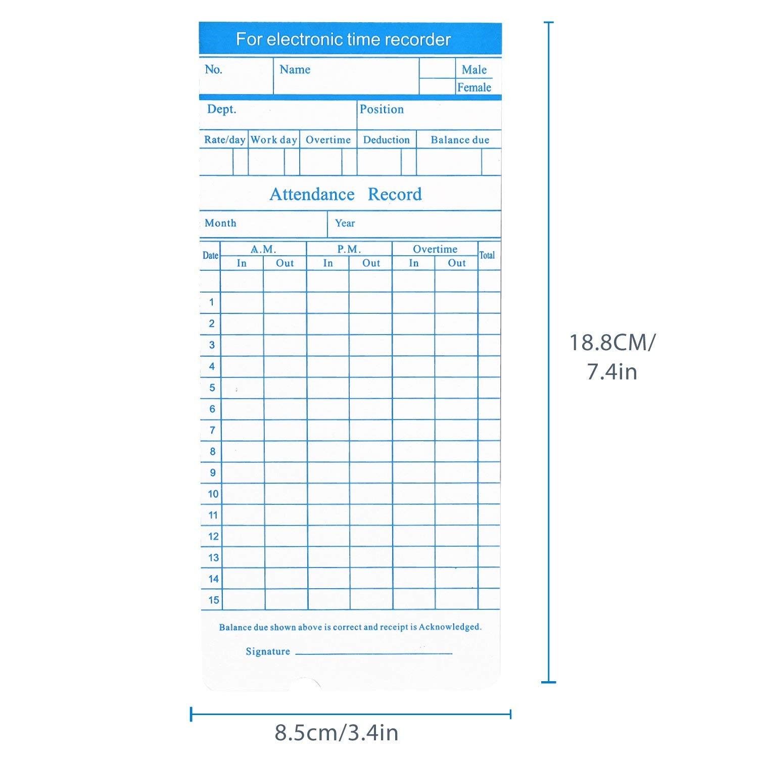 Flexzion Time Cards Monthly Timesheet Clock Timecard – 270 Pack 6 Column