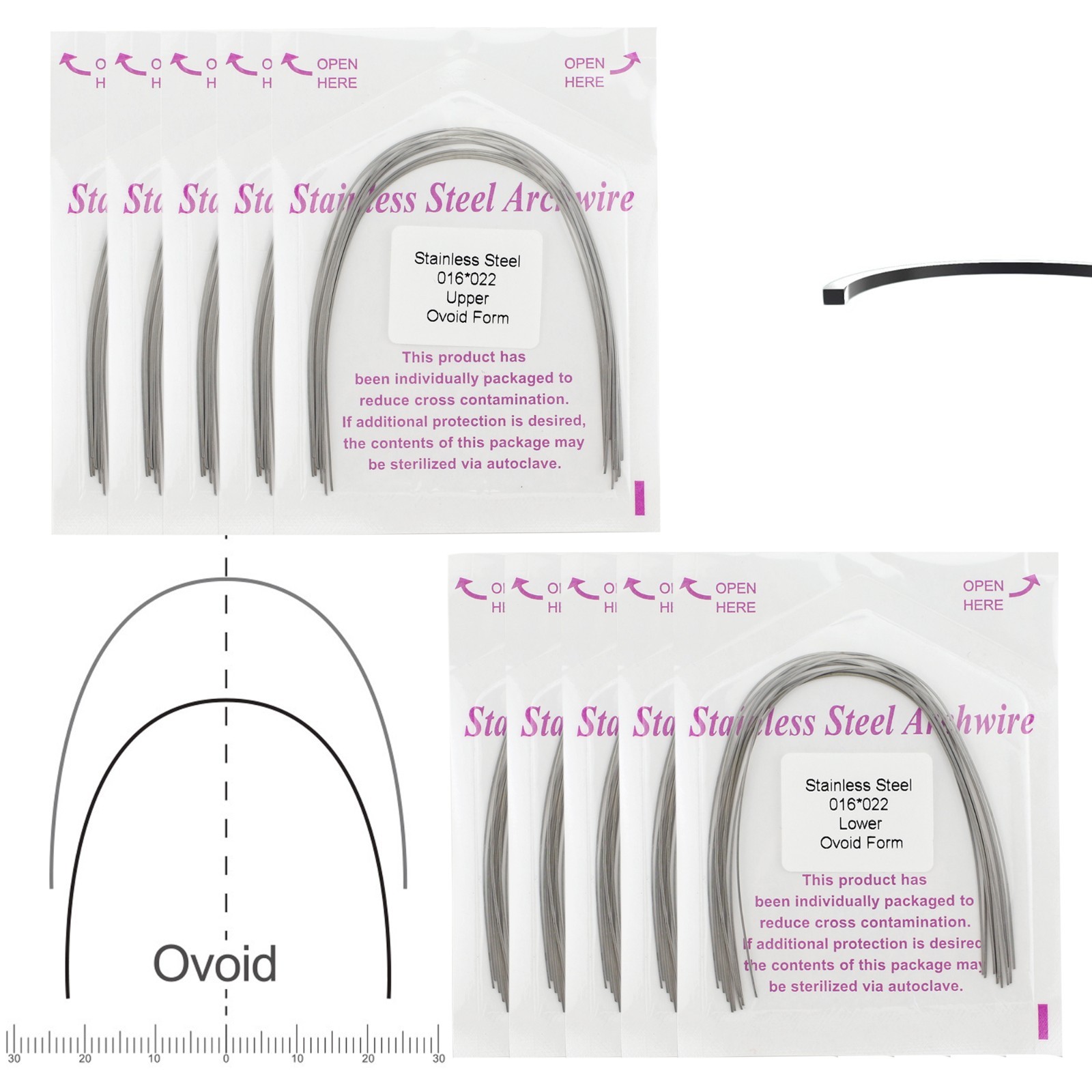 100PCS Orthodontic Archwire Round Square Ovoid for Dental Braces Stainless Steel