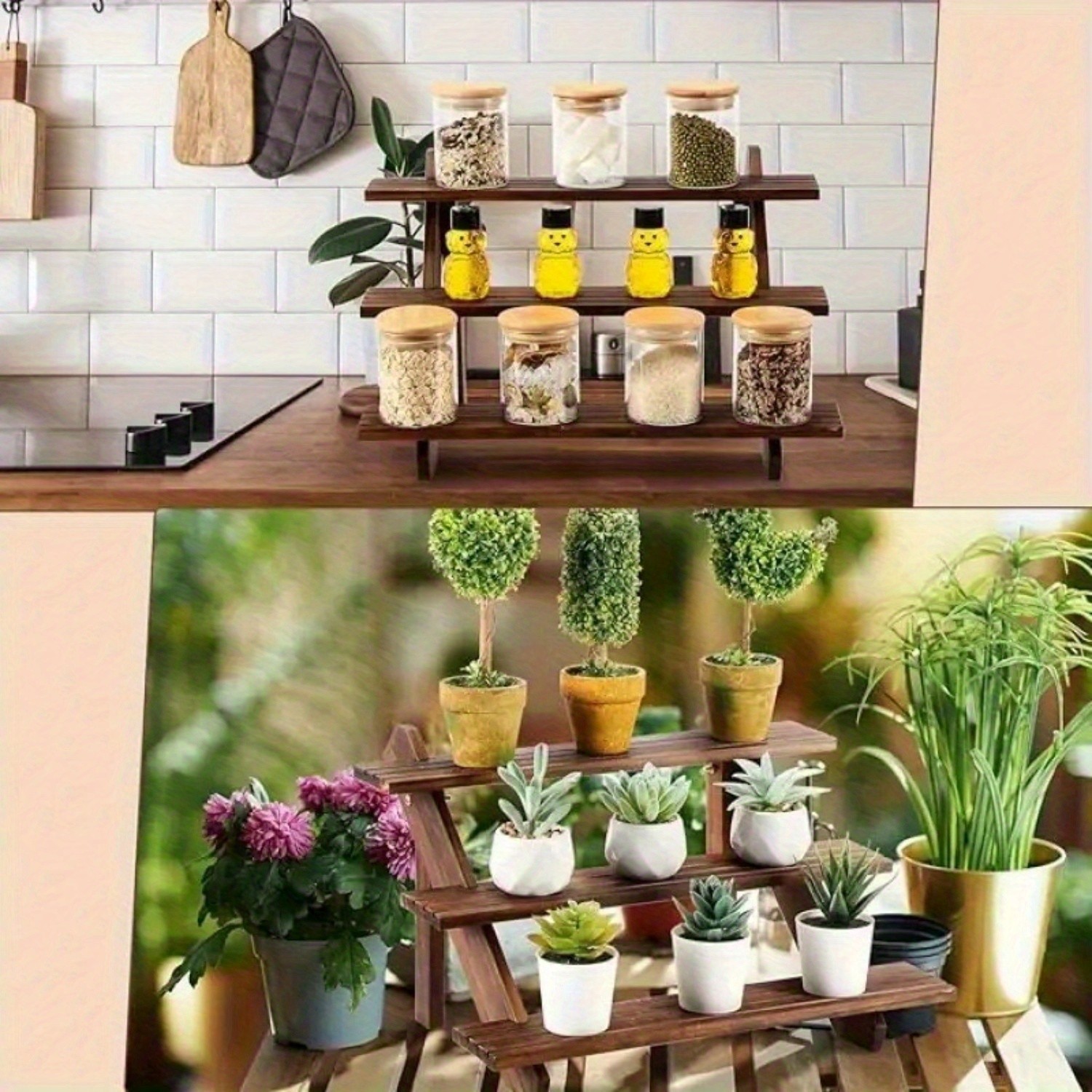 3/4/5-layer Wooden Display Stand, Multi-Purpose 4-Tier Sturdy Vertical Shelf