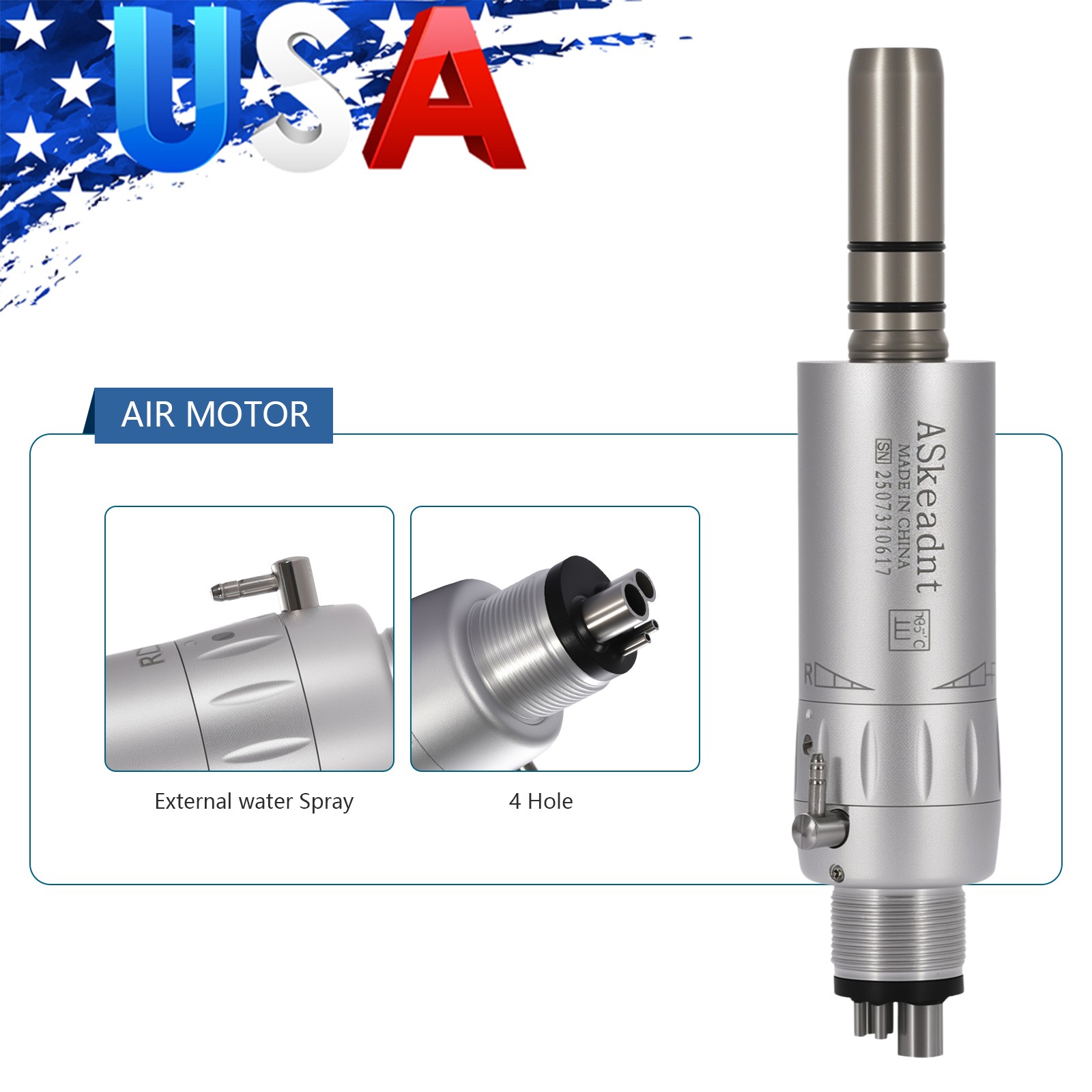 5X ASkeadnt Dental Slow Low Speed Handpiece Air Motor E-type 4 Holes AS Y