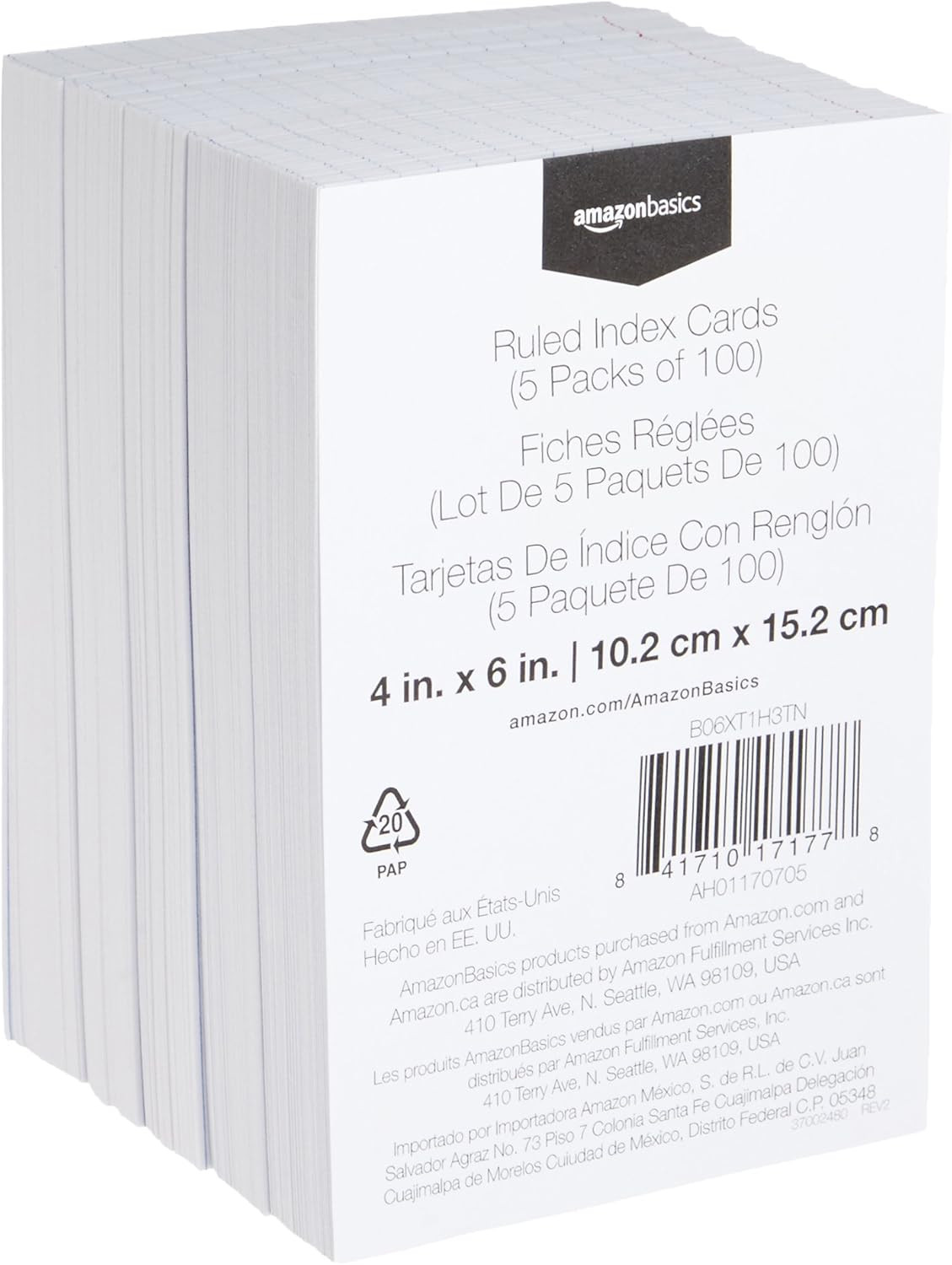 Ruled Lined Index Note Cards, 500 Count, 5 Pack of 100, White, 4 in X 6 In