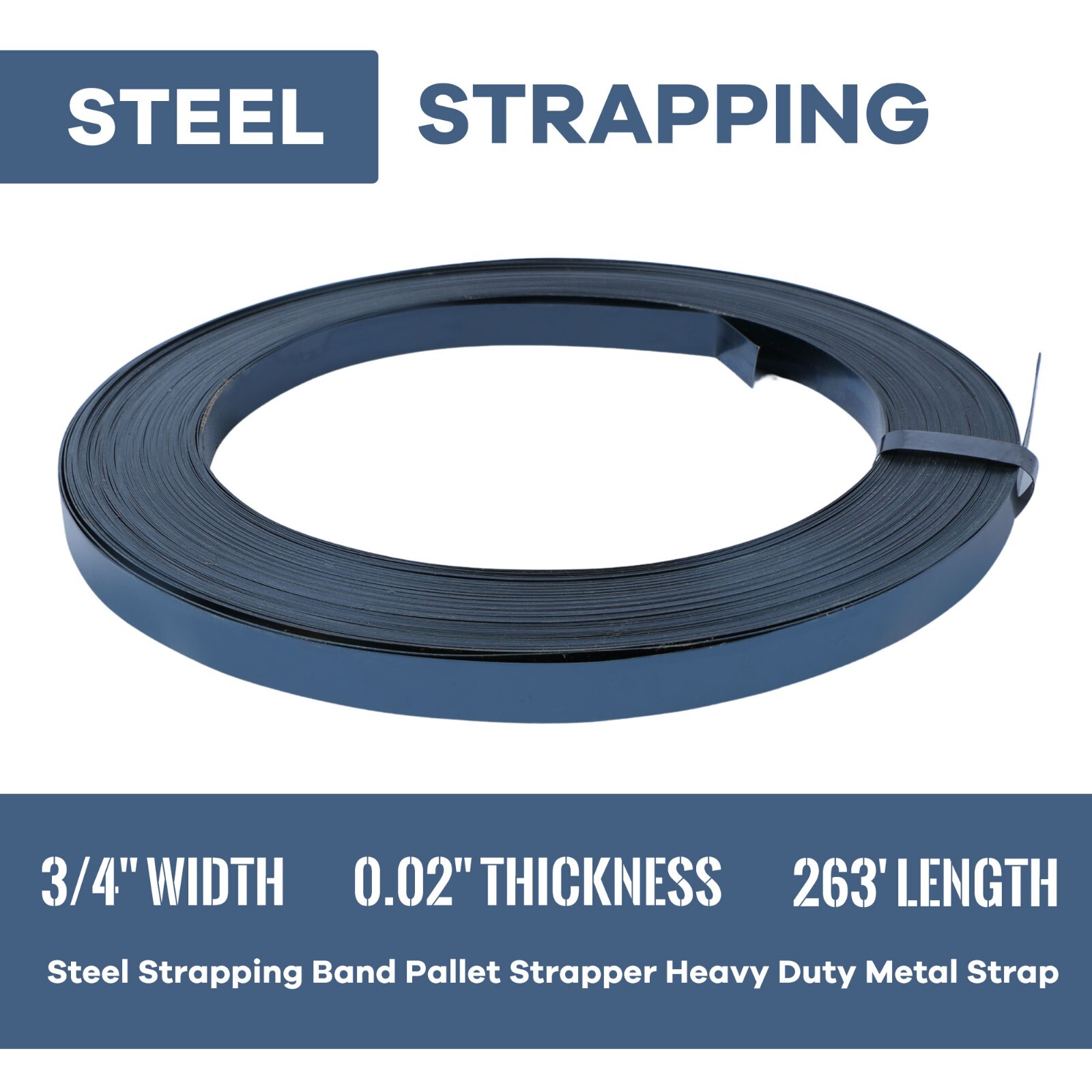 U.S. Solid Steel Strapping Banding Pallet Metal Strap 3/4″ x 0.02″ x 263′