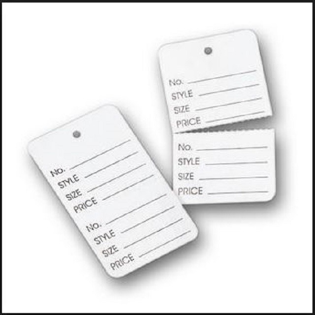 White Garment Tags Perforated 2 Part Unstrung Merchandise Price Coupon Large