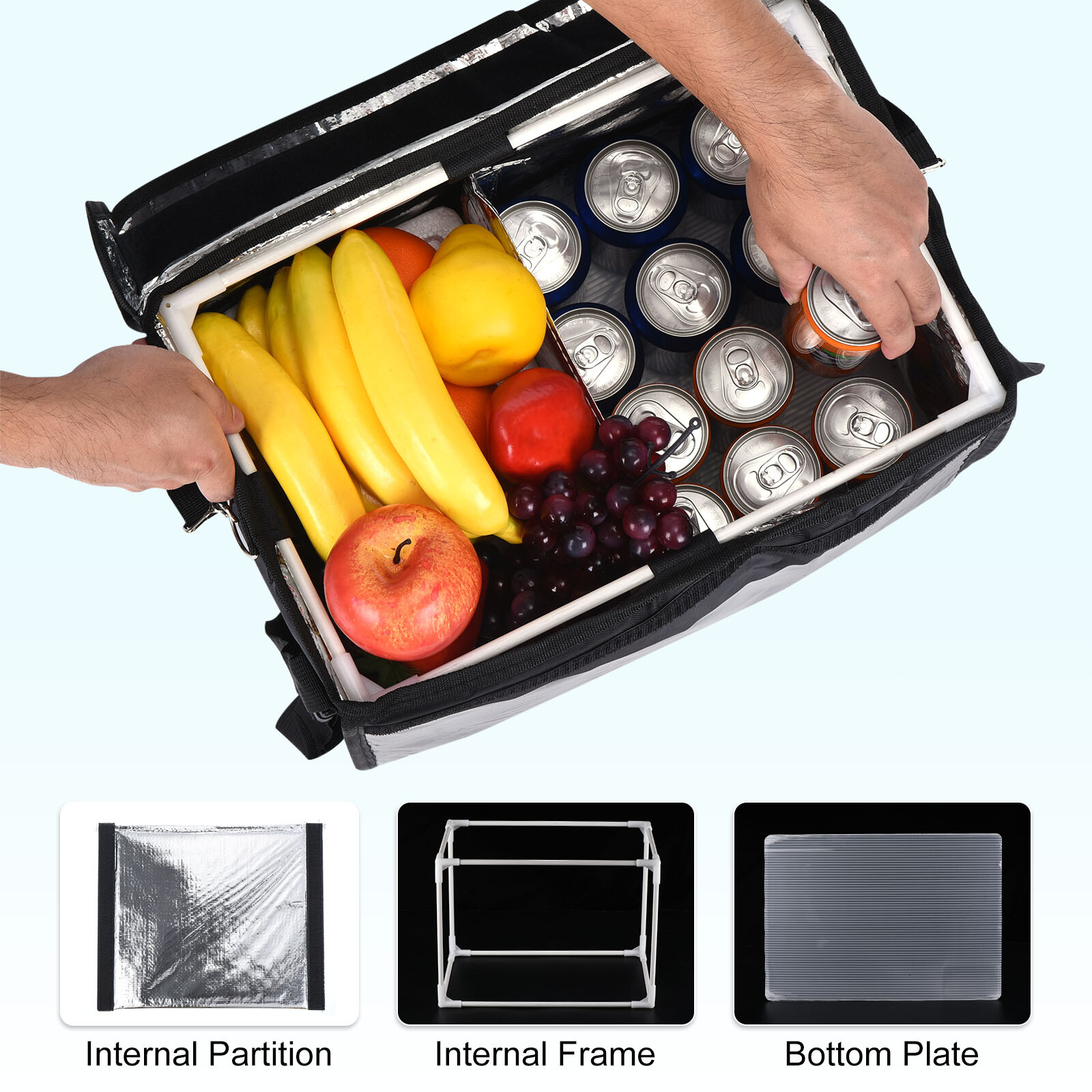 62L XXXL Insulated Food Grocery Bag with Divider Catering Thermal Bag Black