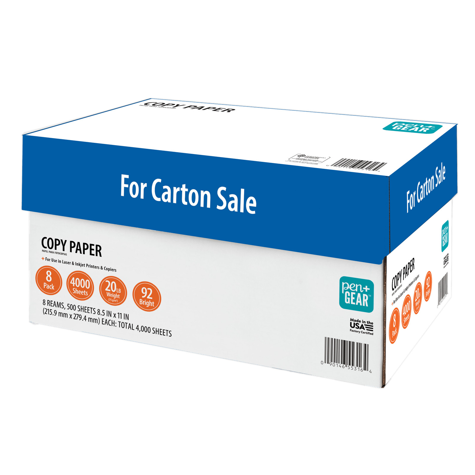 Copy Paper, 8.5″ x 11″, 92 Bright, 20 lb., White, 8 Ream Case (4,000 Sheets)