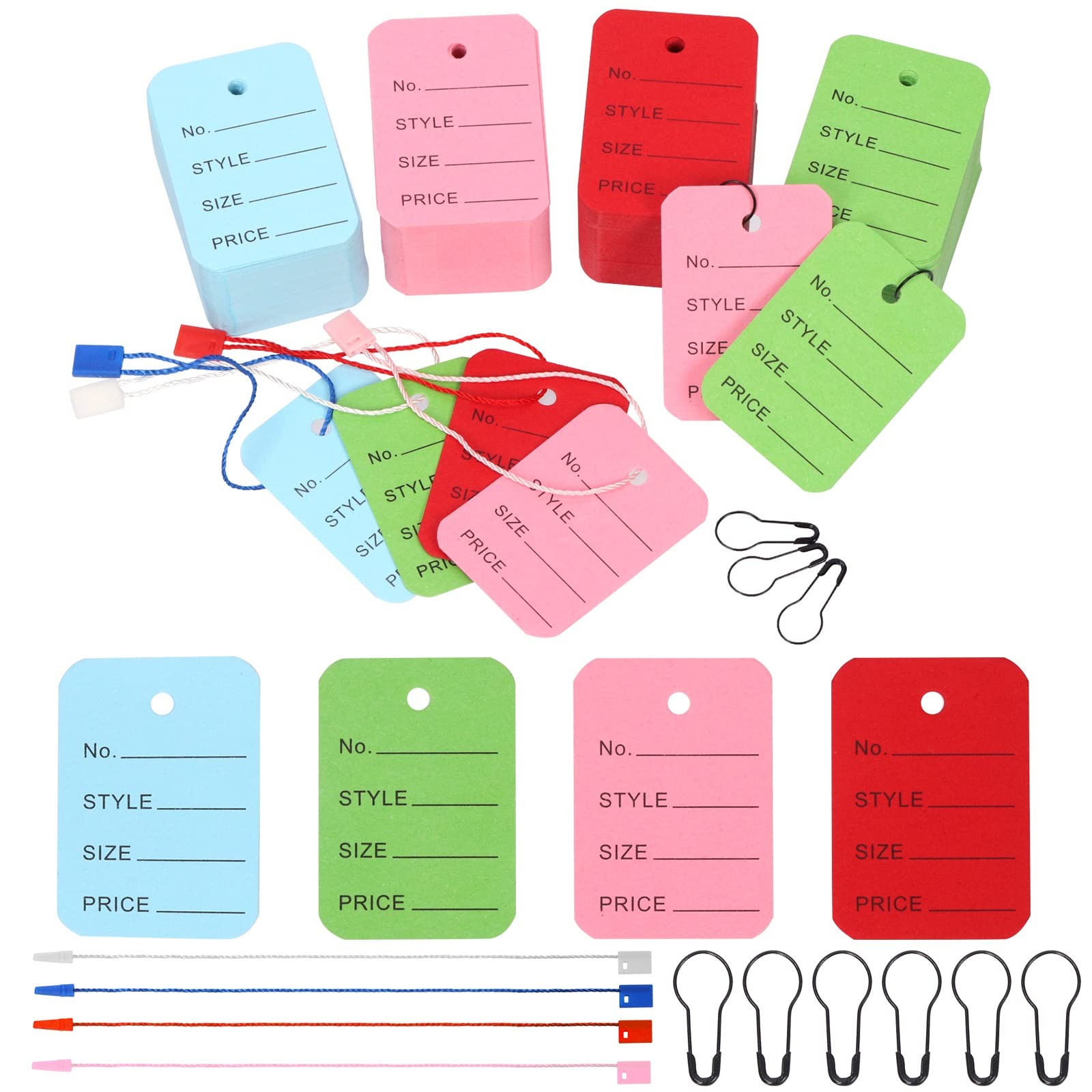 Swpeet 1300Pcs Colorful Price Tags 1.38 x 1.97 inches, Blue, Green, Red, Pink