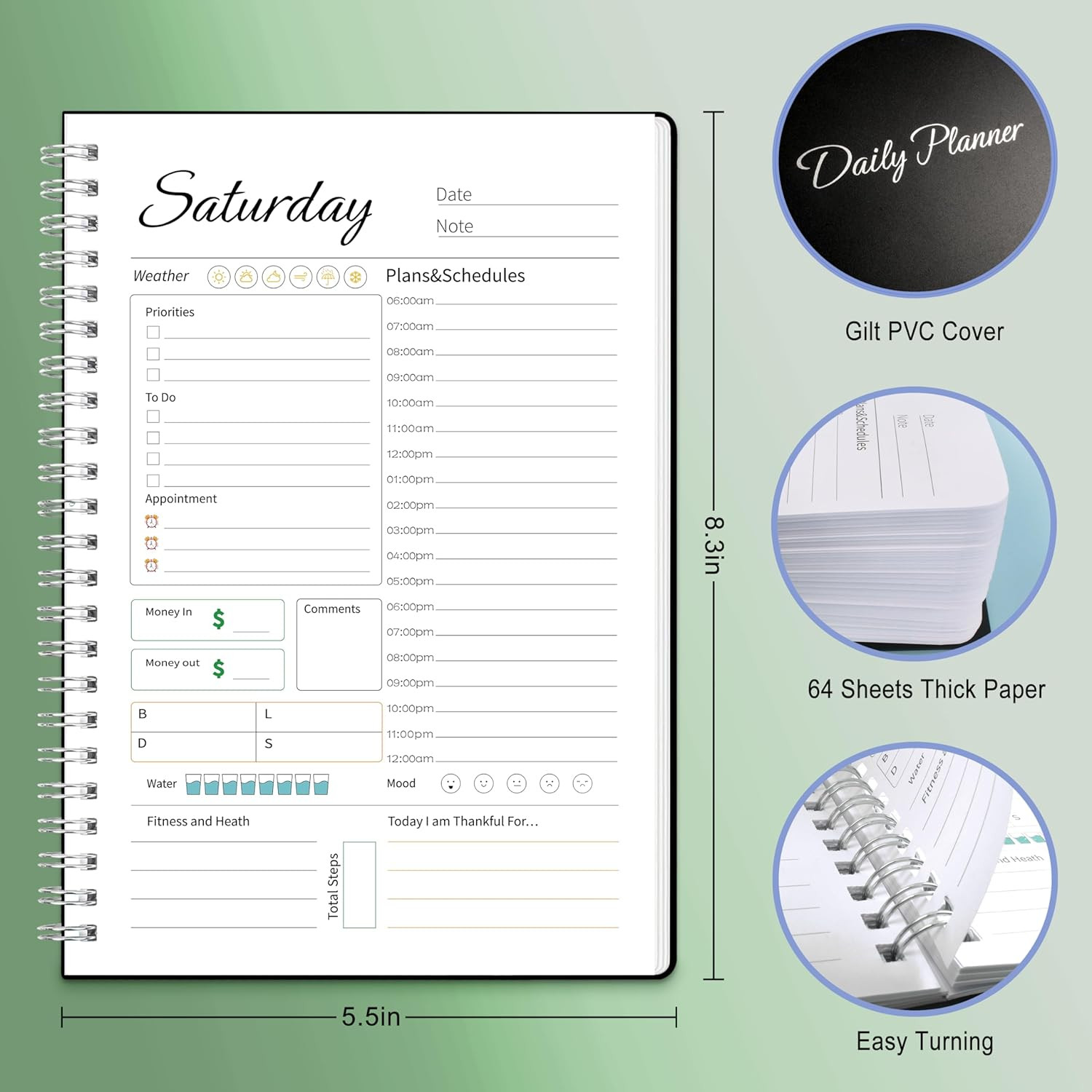 Daily Weekly Planner with Hourly Schedules, to Do List, Daily Planner for Office