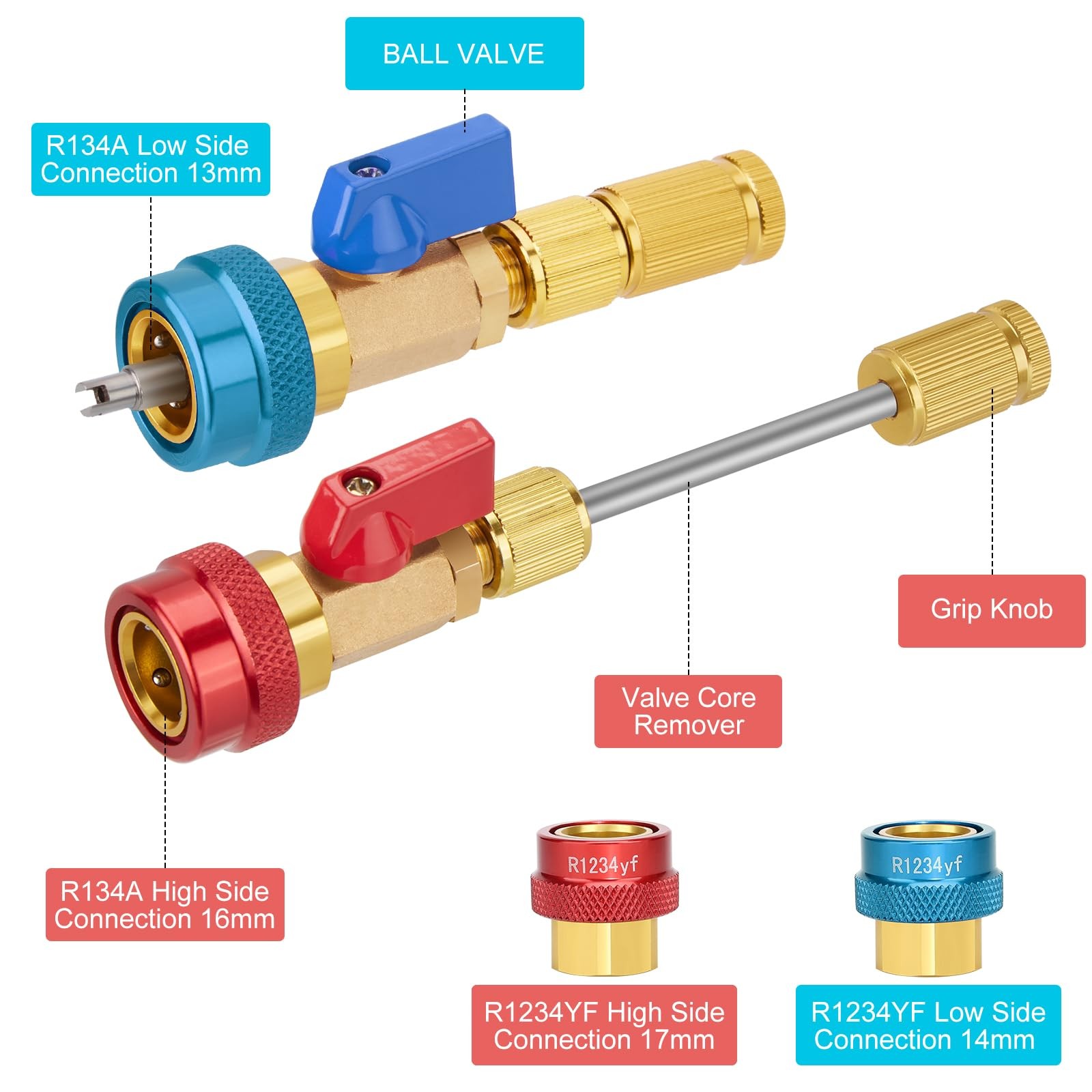 WADEO AC Valve Core Remover Tool Set – Quick Release for R134a & R1234yf, Com…