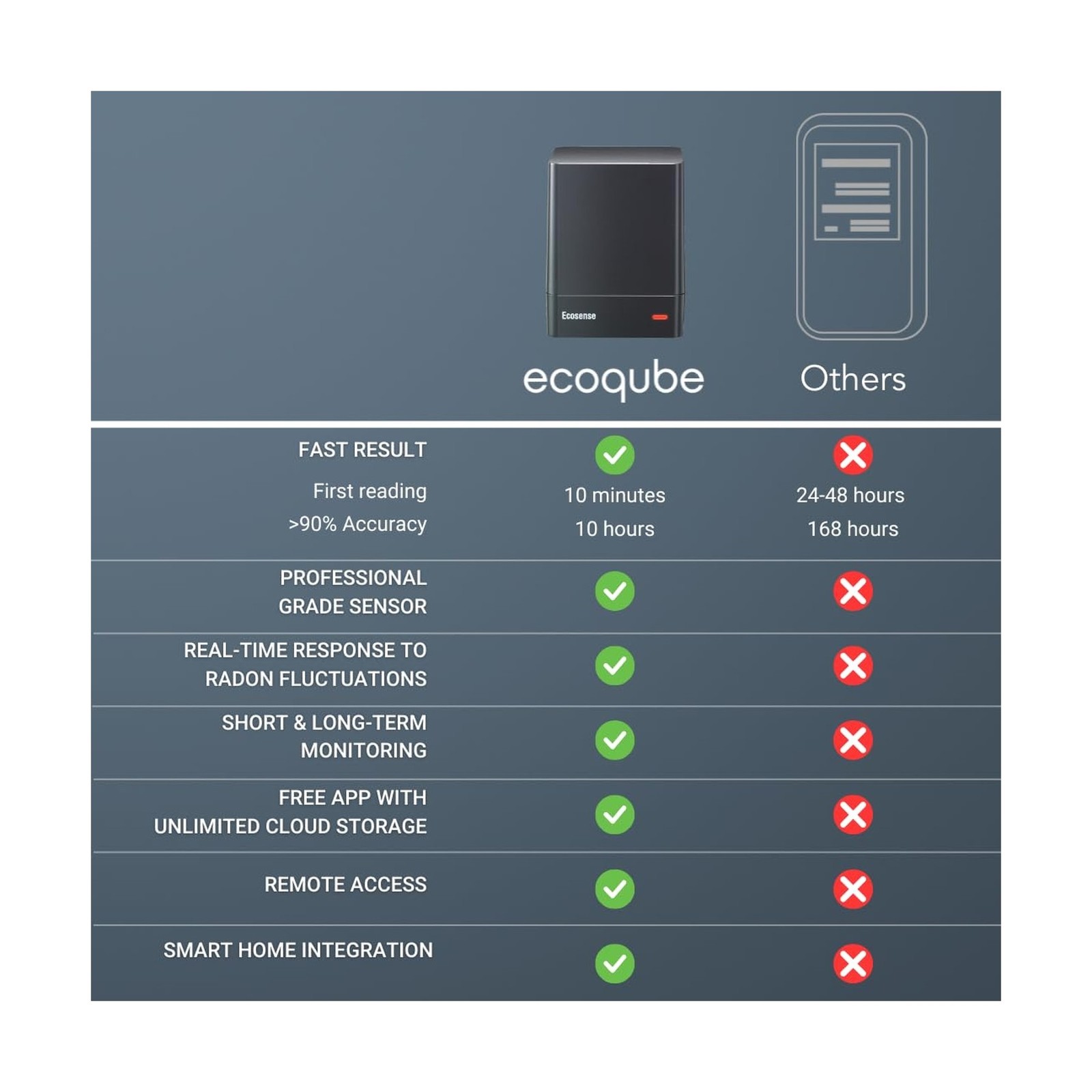 Ecosense EQ100 EcoQube, Digital Radon Detector, Fast Capture of Fluctuating L…