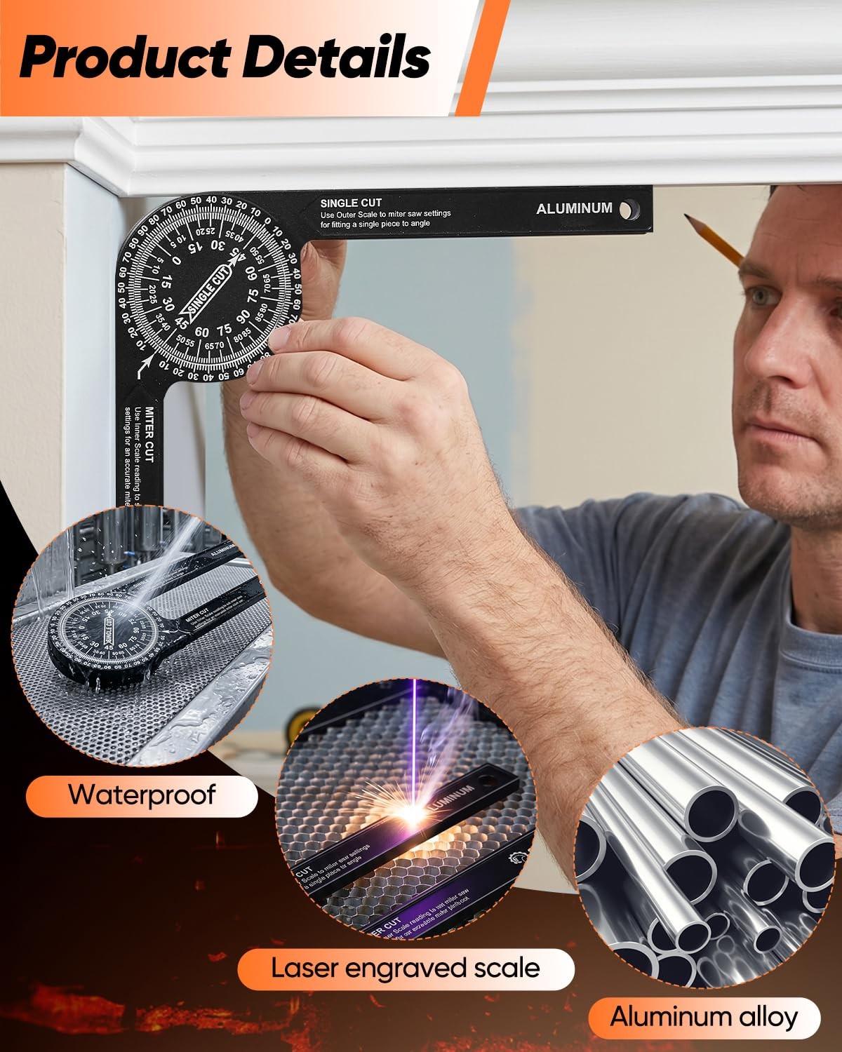 Saker Miter Saw Protractor|7-Inch Aluminum Protractor Angle Finder Black