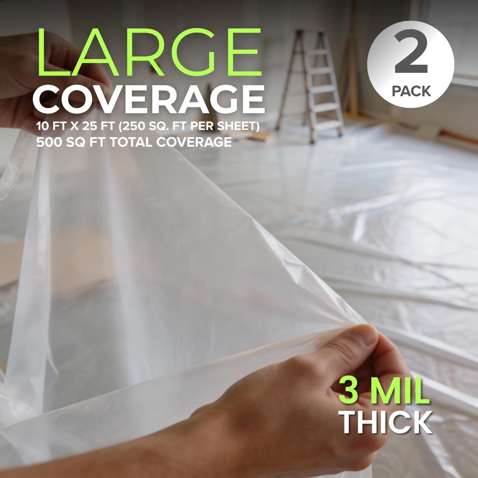 Heavy Duty Plastic Sheeting 10′ x 25′ – 3 Mil UV Protection Polyethylene Film (2