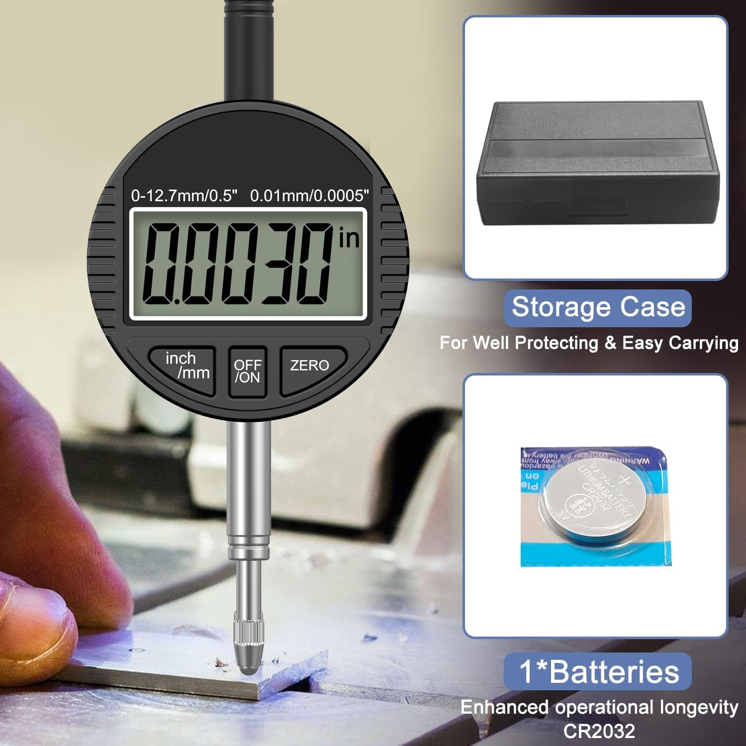 HDLNKAK Digital Dial Indicator Gauge 0.5″/12.7mm,Resolution:0.0005»/0.01mm | El