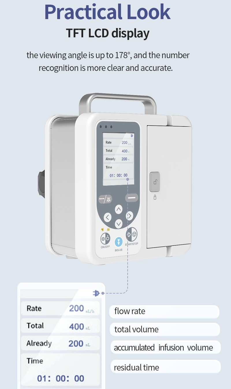 High-Precision Electric Infusion Pump 0.1-1800ml/h Adjustable Class II Type IPX