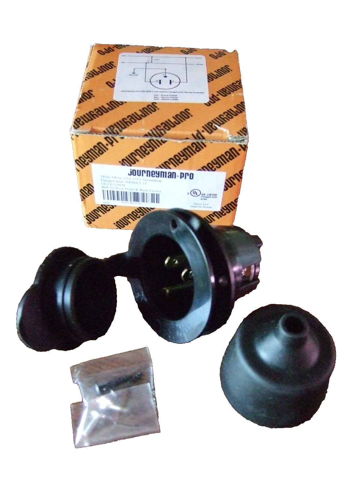 Journeyman-Pro HJP-5278 2 Pole Flanged, NEMA 5-15 Inlet Receptacle, 15A 125 UL