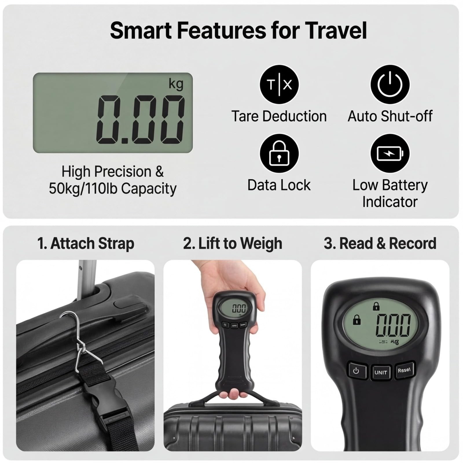 Portable Digital Luggage Scale, 50kg/110lb Capacity with LCD Display, Electro…