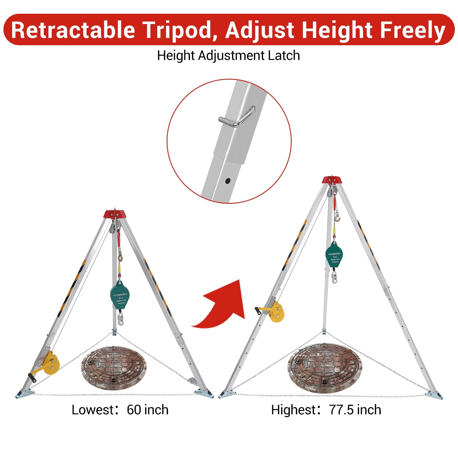 1200LBS Confined Space Tripod Kit w/ Lifting Winch & Fall Arrester Safety Device