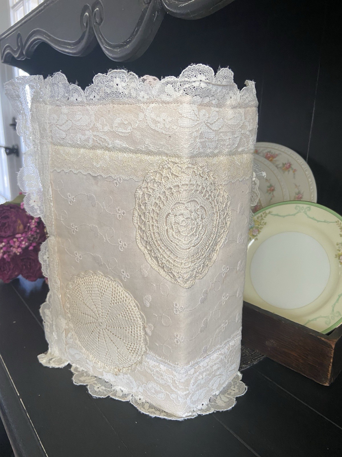 Handmade Lace Prayer book Junk Journal Antique Photo Embellished Chunky/HUGE!!