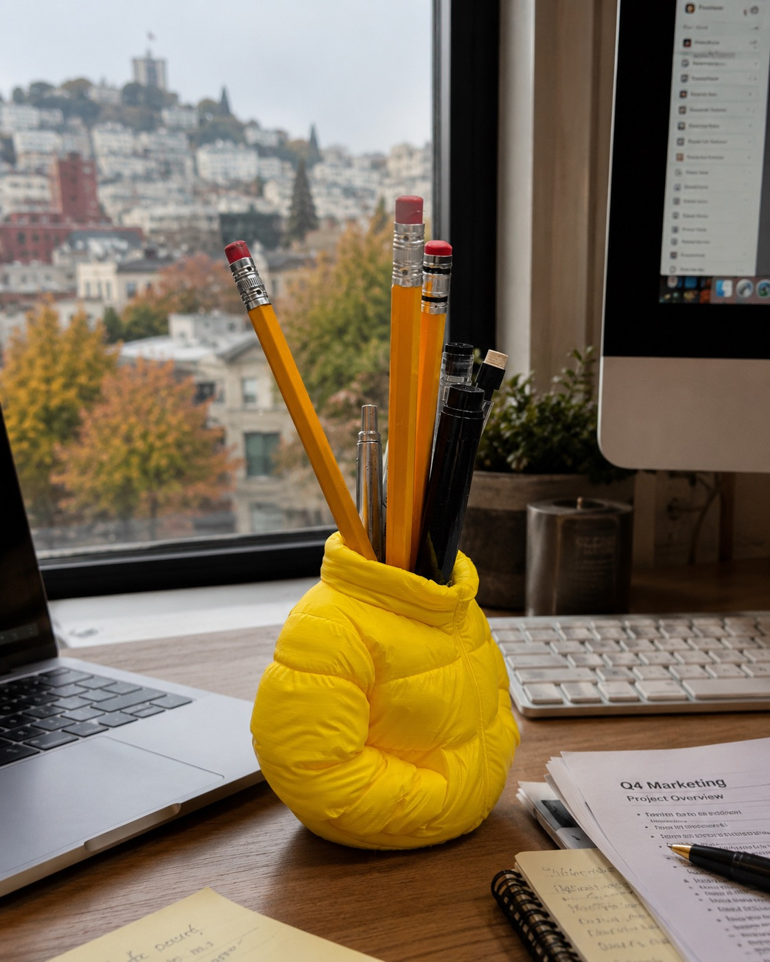 Yellow Puffer Jacket Holder 3D Printed Pencil Makeup Brush Toothbrush Organizer