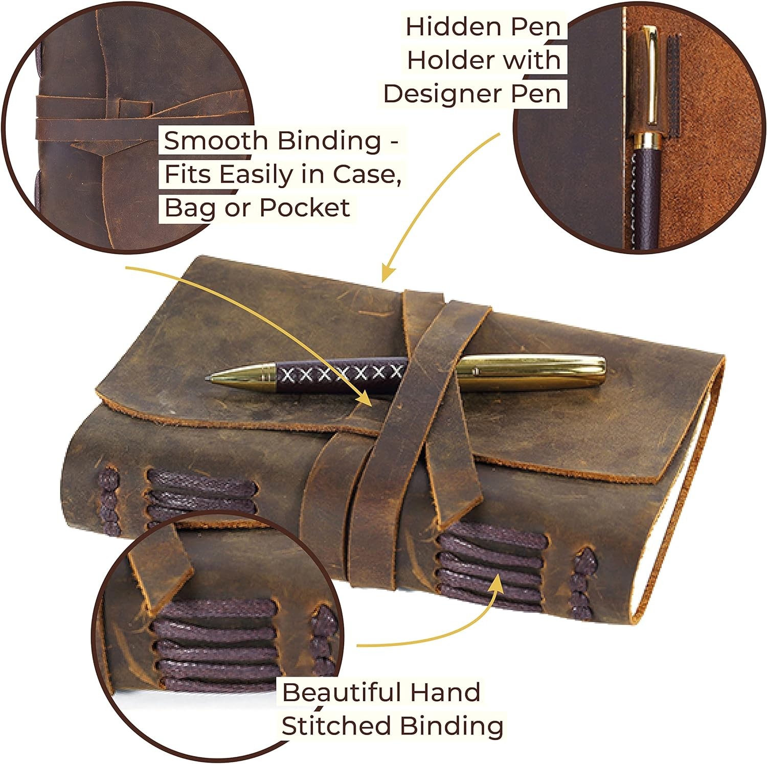 Leather Bound Journal for Men and Women, Handmade Set with Genuine Leather