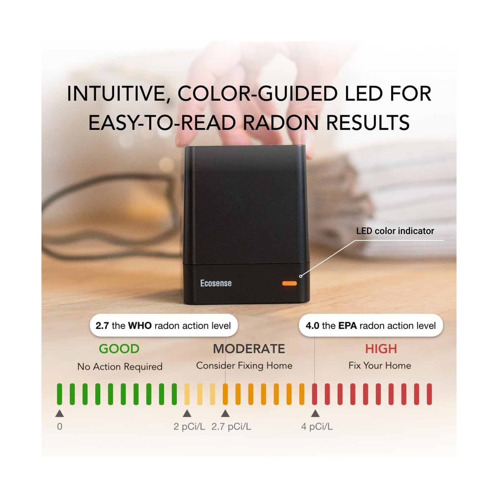 Ecosense EQ100 EcoQube, Digital Radon Detector, Fast Capture of Fluctuating L…