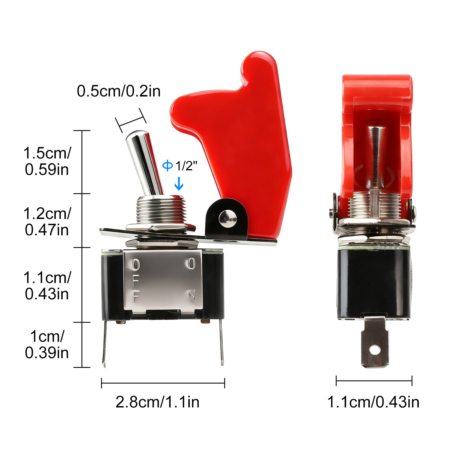 6pcs SPST ON/Off 2Pin Heavy Duty Rocker Toggle Switch with Cover 12V 20A for Car
