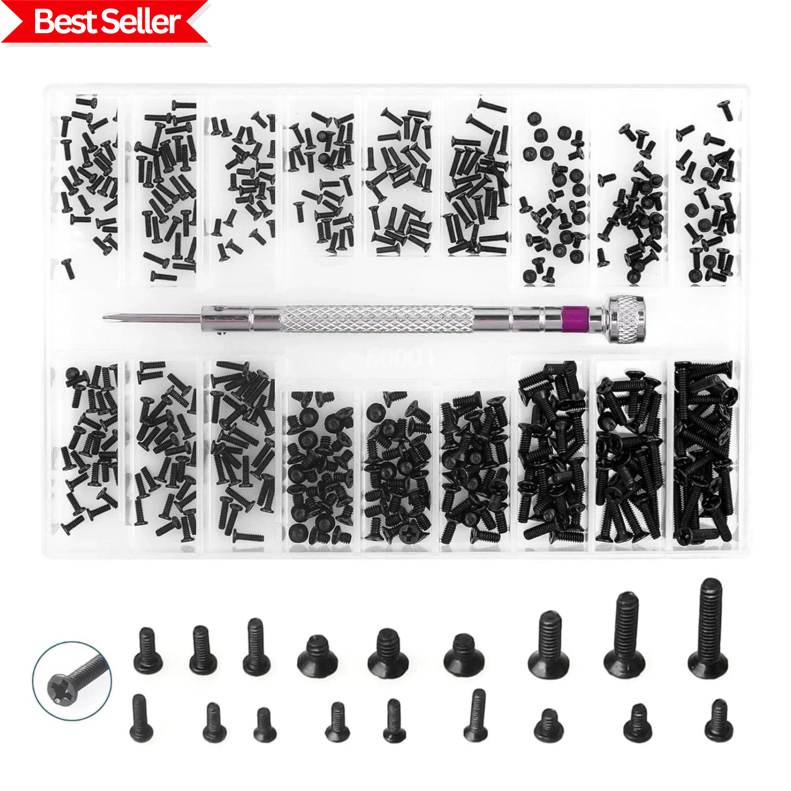 Small Screws Assortment Kit M1.2 / M1.4 / M2.0 Tiny Micro Screws Set Black 500pc