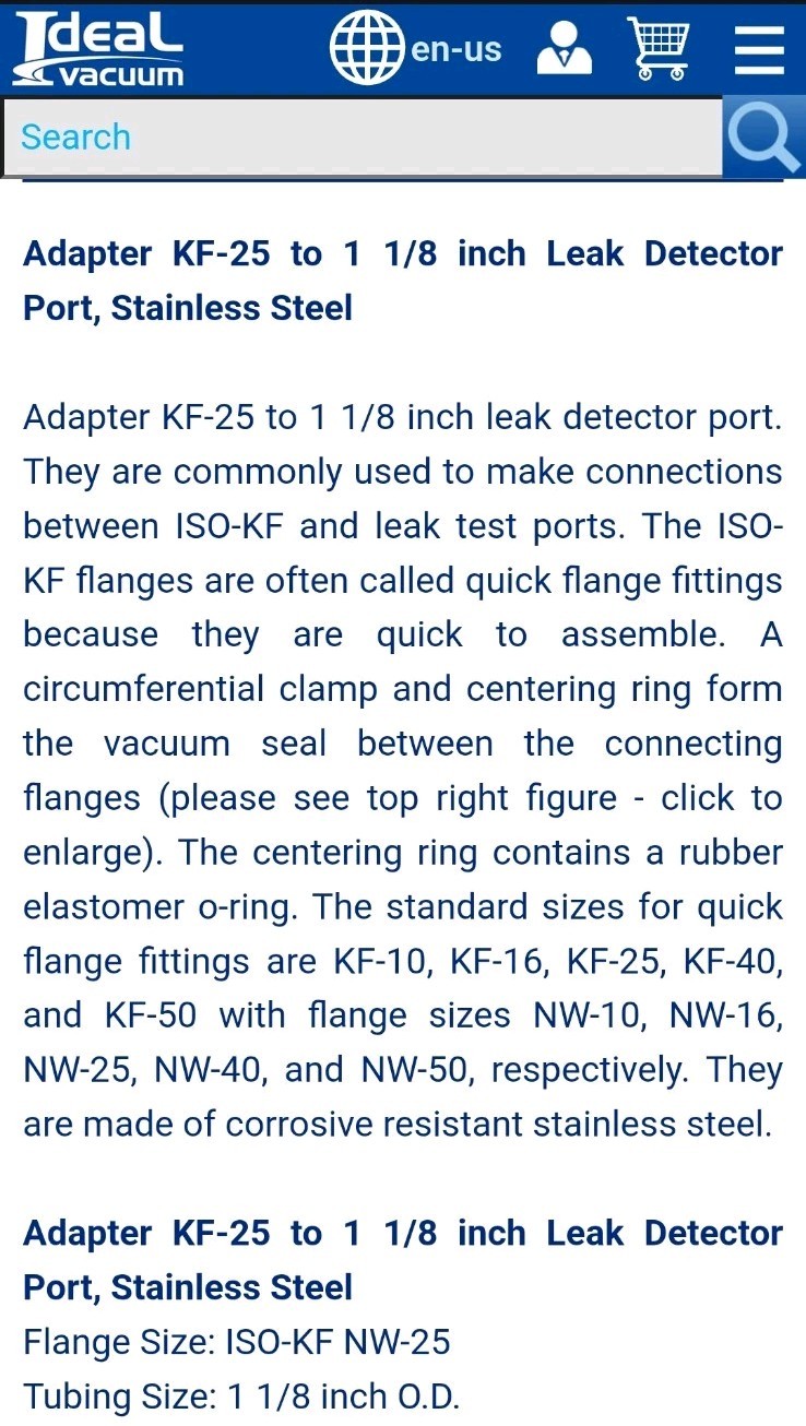 KF-25 Vacuum Adapter Quick Connect Coupling + Port Adapter Stainless 304《OEM》