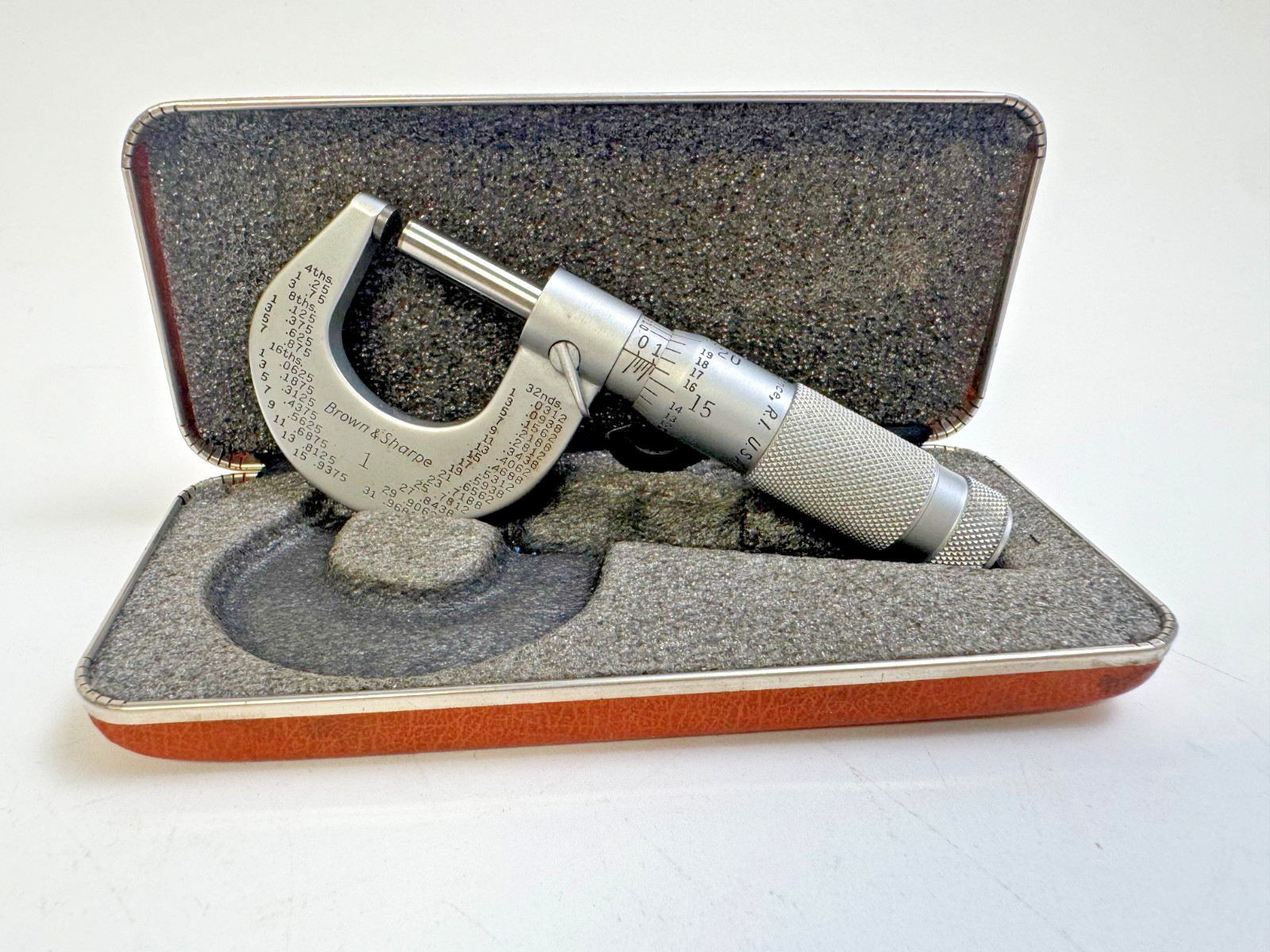 Brown & Sharpe 599-1 Slant-Line Micrometer 0-1″ Original Case Box Literature