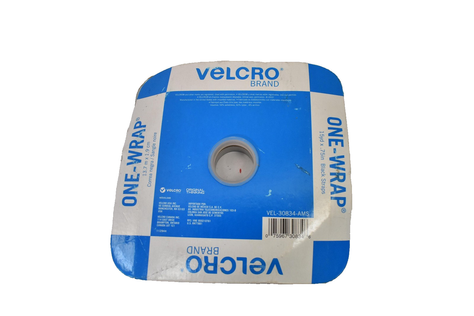 Brand ONE-WRAP Strap 13.7m x 1.9cm Roll VEL-30834-AMS Hook Loop Fastener