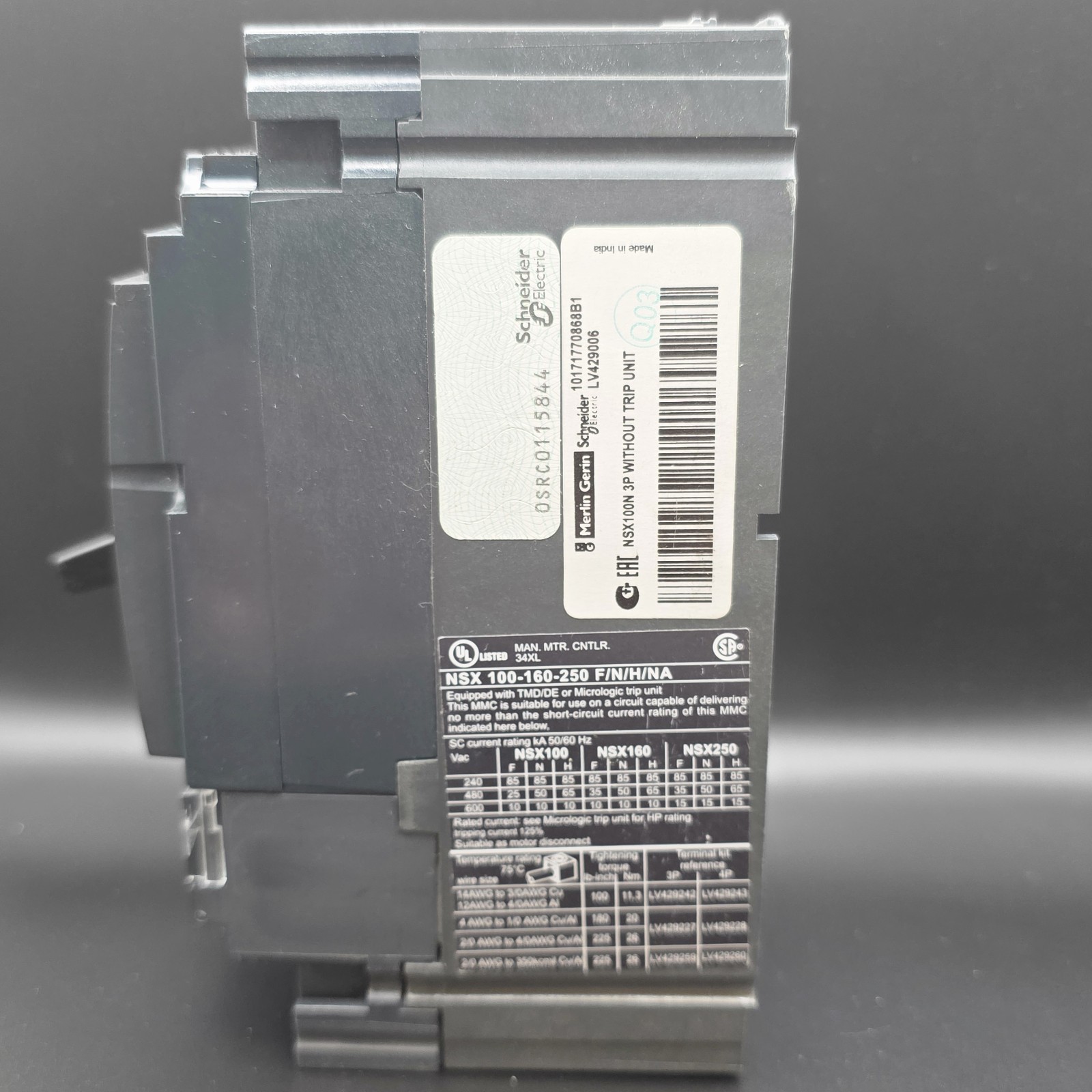 Schneider Electric NSX 100N Circuit Breaker 100A