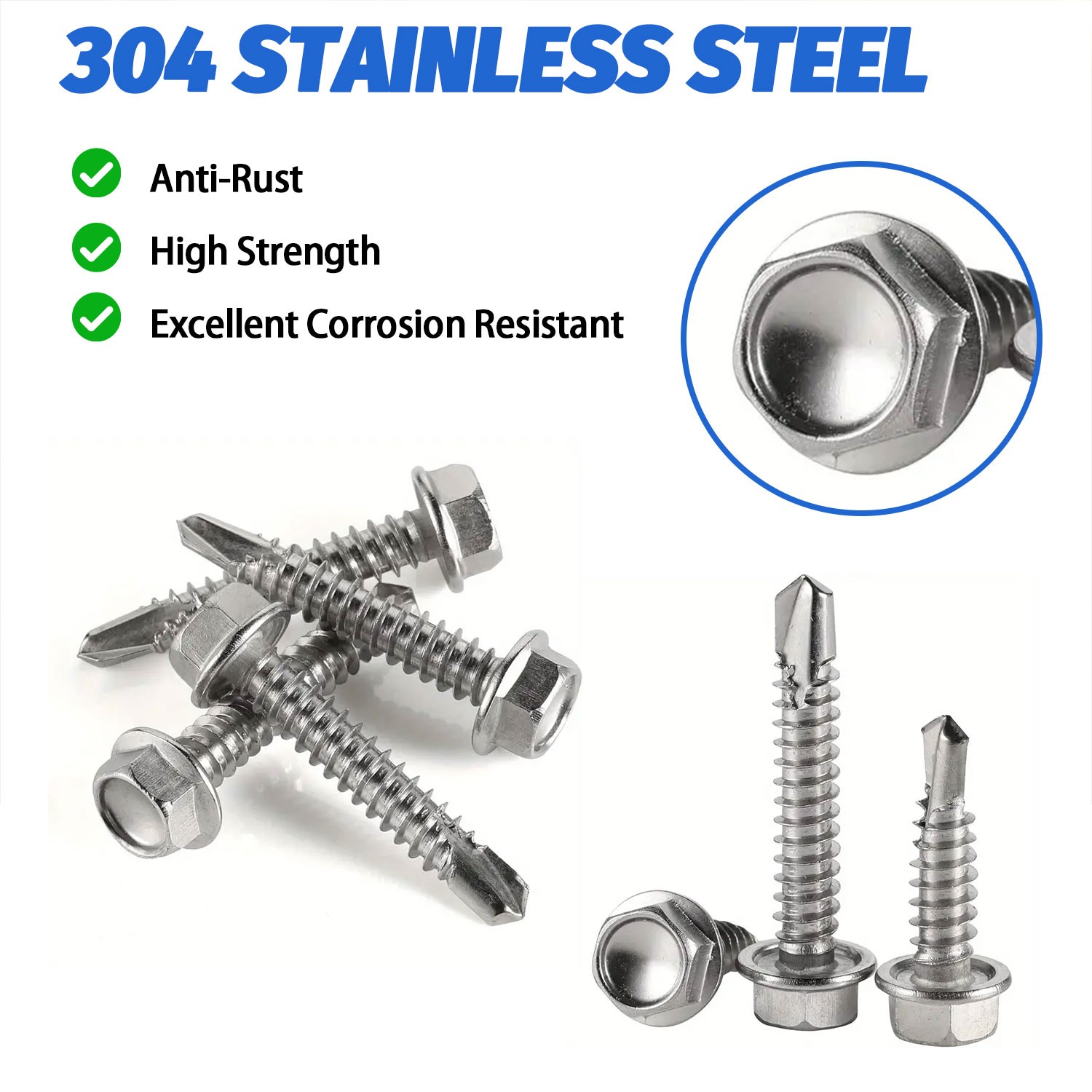 250Pcs Steel Self Drilling Tapping Screws-Hex-Washer Head Sheet Metal Assortment