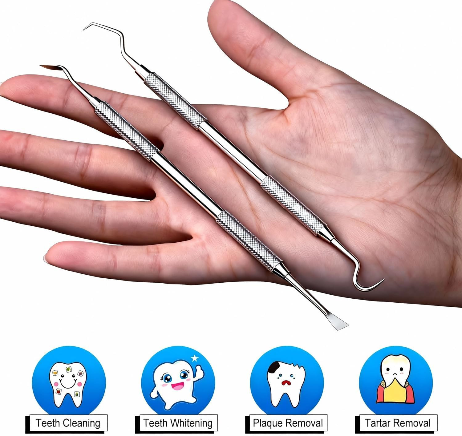 2 Pack Dental Tools for Teeth Cleaning, Metal Dental Pick Hygiene Kit for Home U