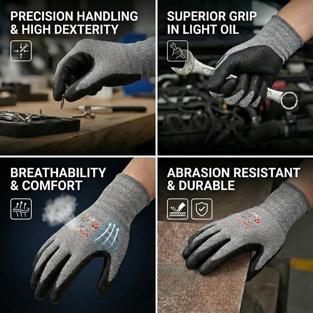15-Gauge Micro-Foam Nitrile Work Gloves for Men and Women, Precision Assembly…