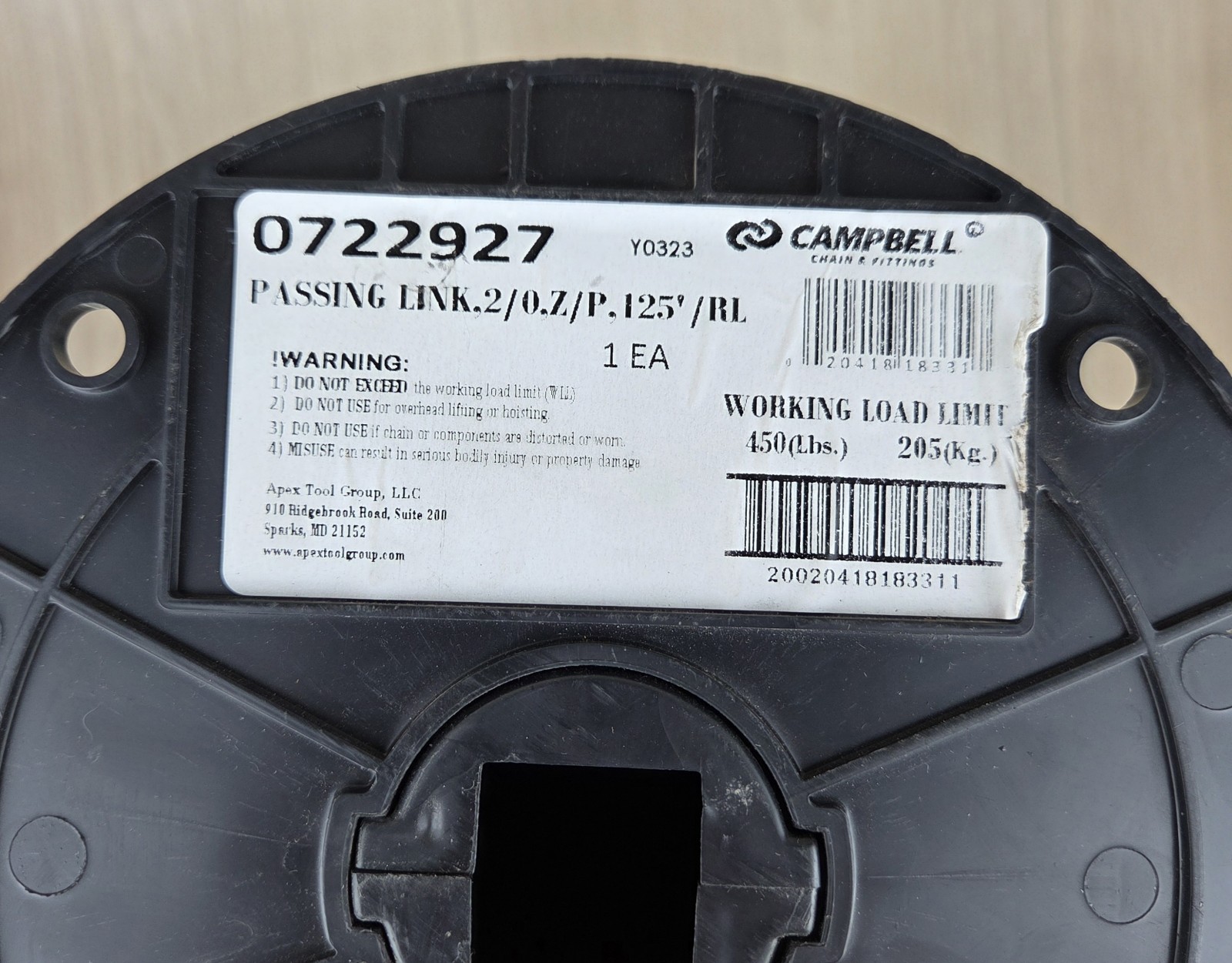 CAMPBELL 2/0 Passing Link Carbon Steel Chain Spool 125 FT #0722927