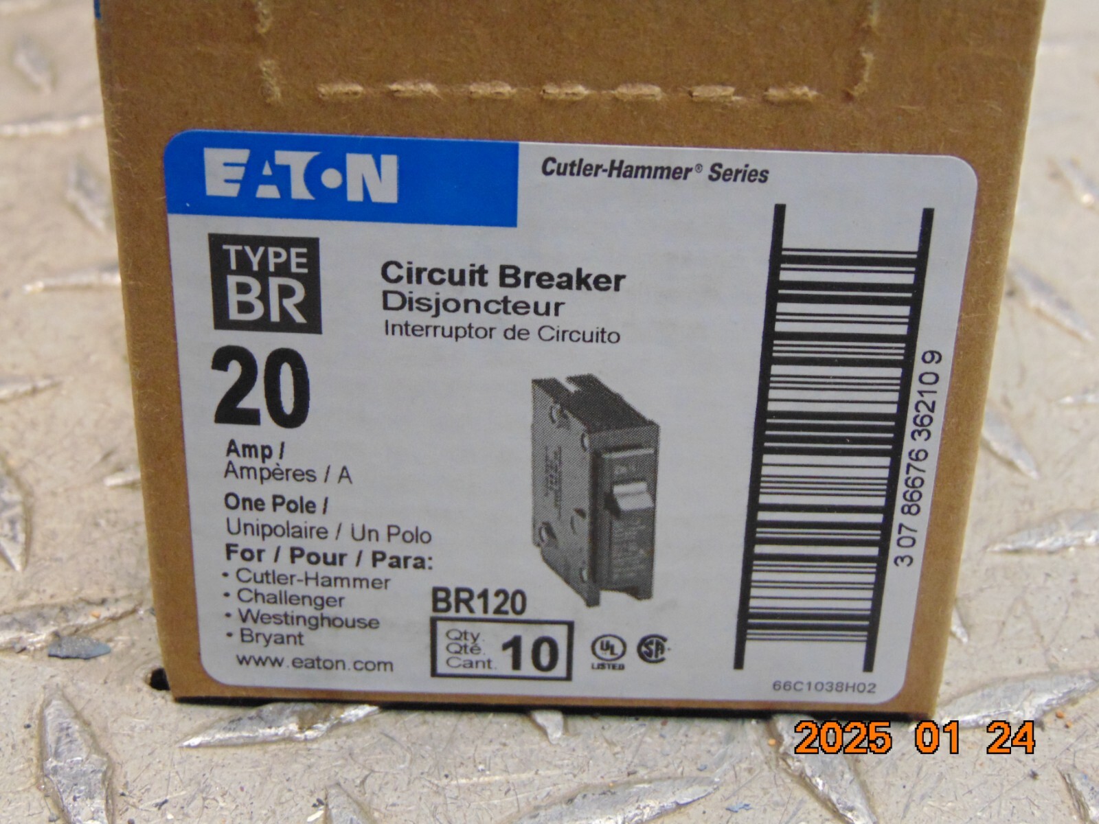 (1) EATON CUTLER HAMMER BR120 20 AMP 1-POLE BREAKER – QUANTITY – FREE SHIPPING