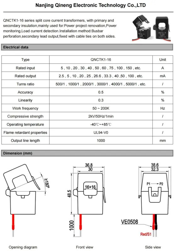 Current Transformer Split Core Clamp CT Sensor QNCTK1 5A 10A 50A 100A Range