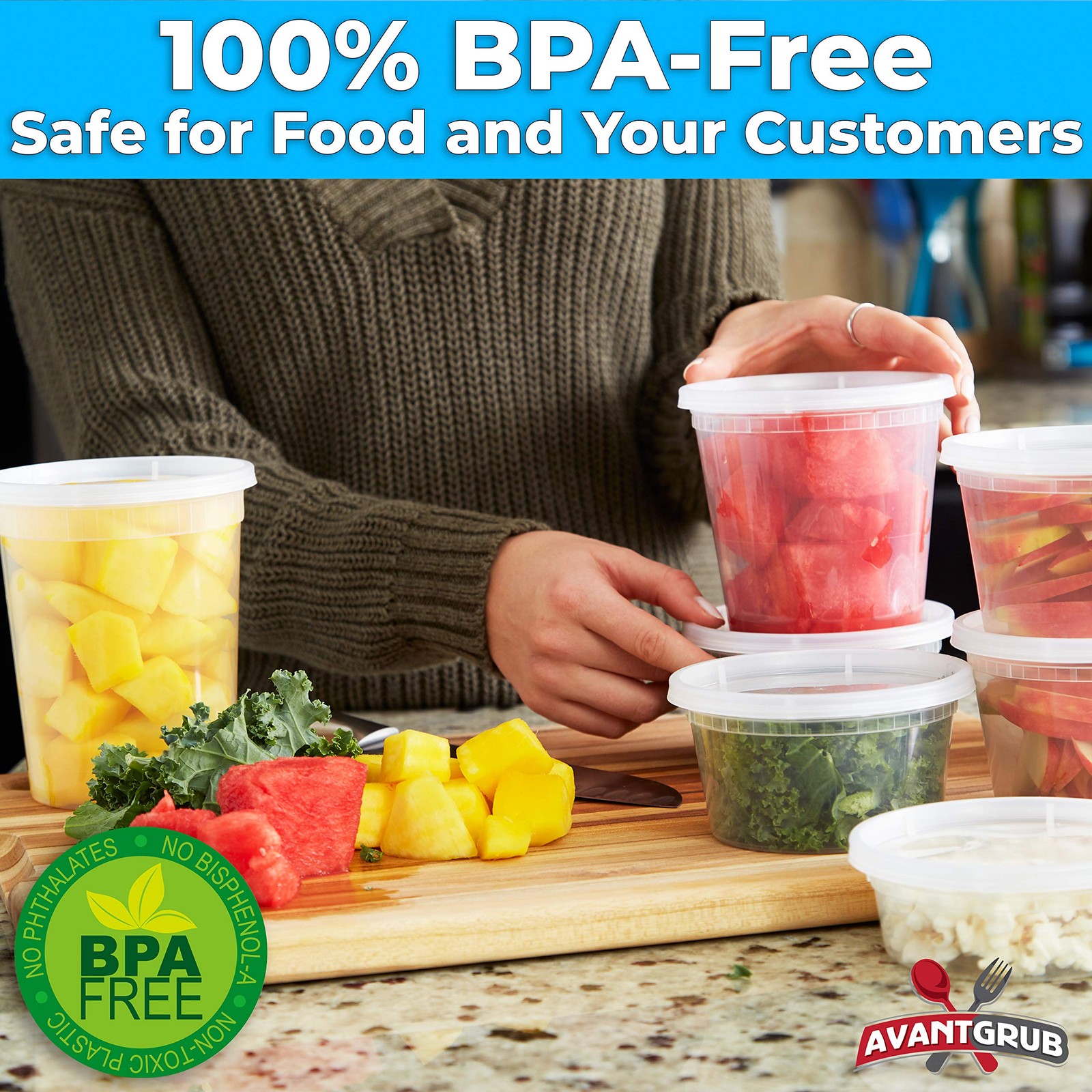 Deli-Grade BPA-Free 32oz Plastic Containers with Lids 24ct. 32 Oz, 24 Pack