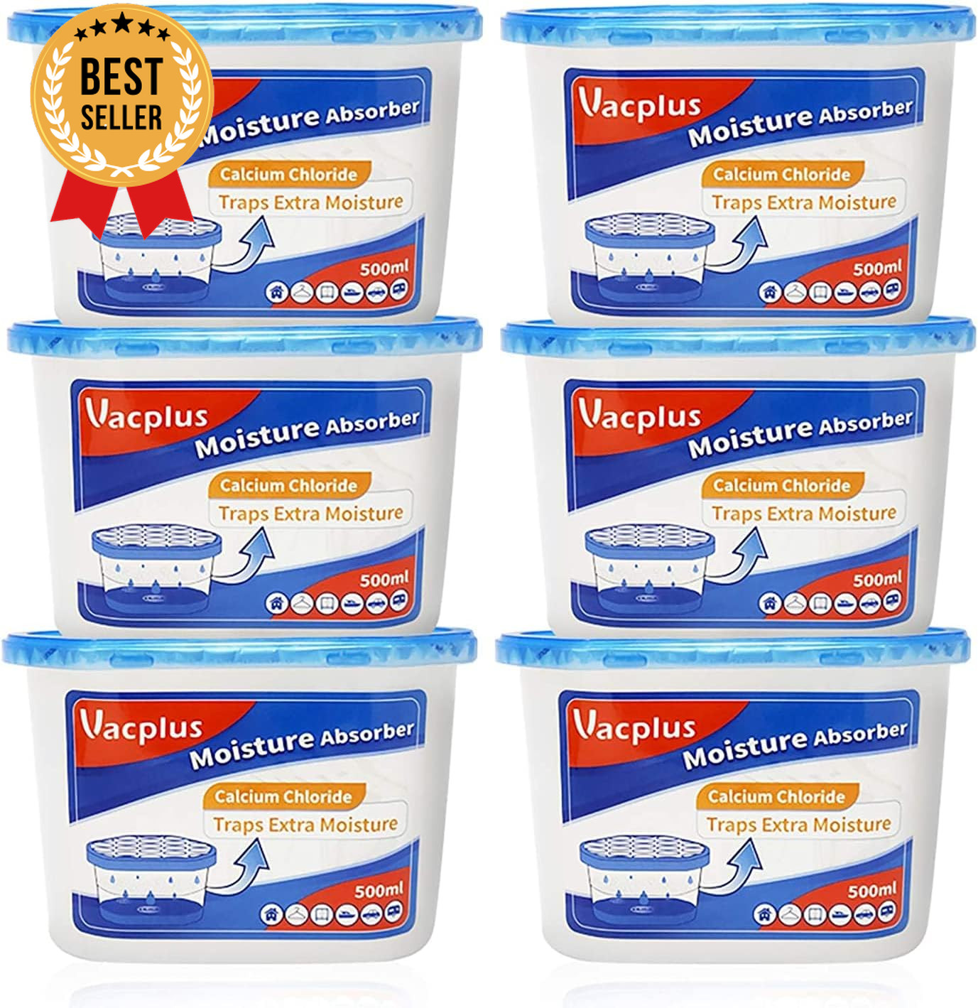 Moisture Absorbers 6 Pack, 10.5 Oz, Fragrance-Free, Navy Blue, Bathroom & Closet