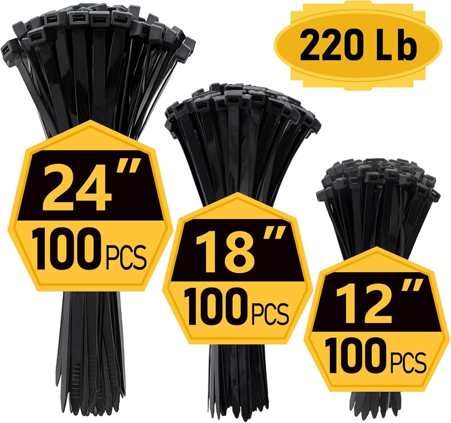 220 lb Tensile Strength Zip Ties 300 Pack